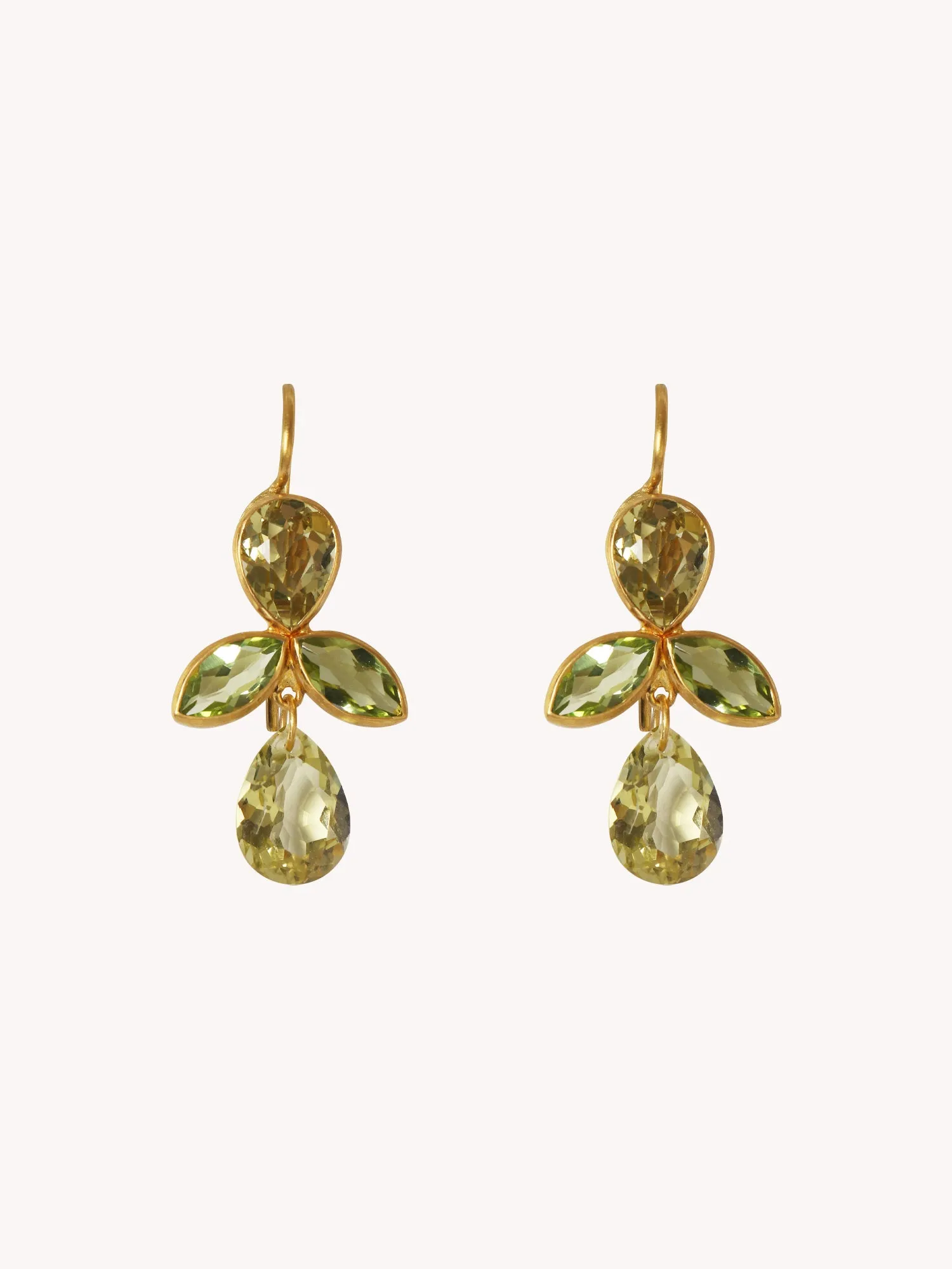 22K Yellow Gold, Lemon Quartz & Peridot Earrings