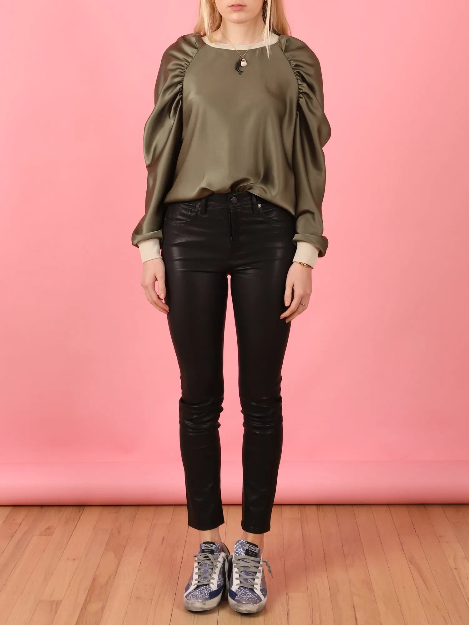 Black Leather Harlow Mid Slim
