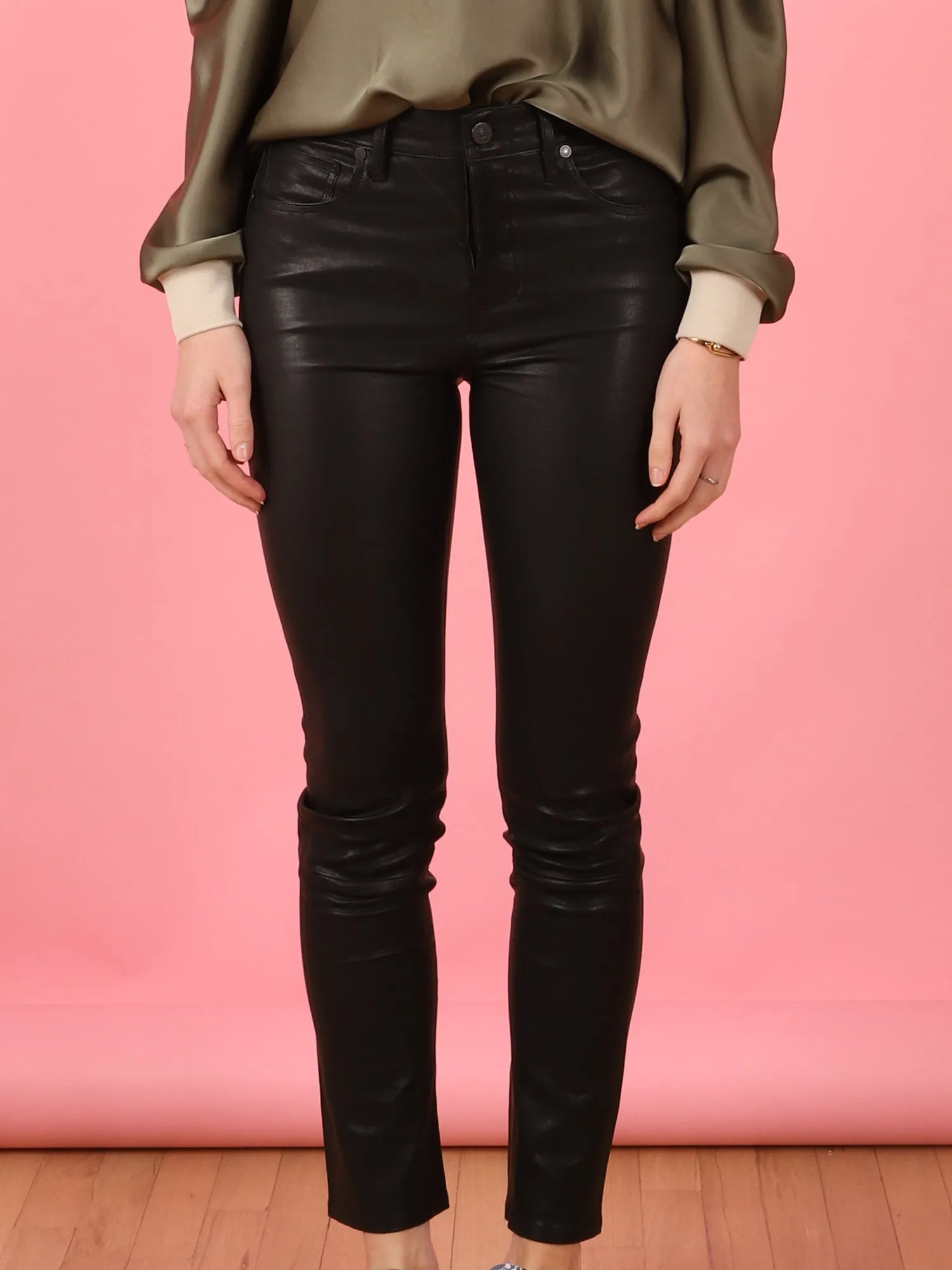Black Leather Harlow Mid Slim