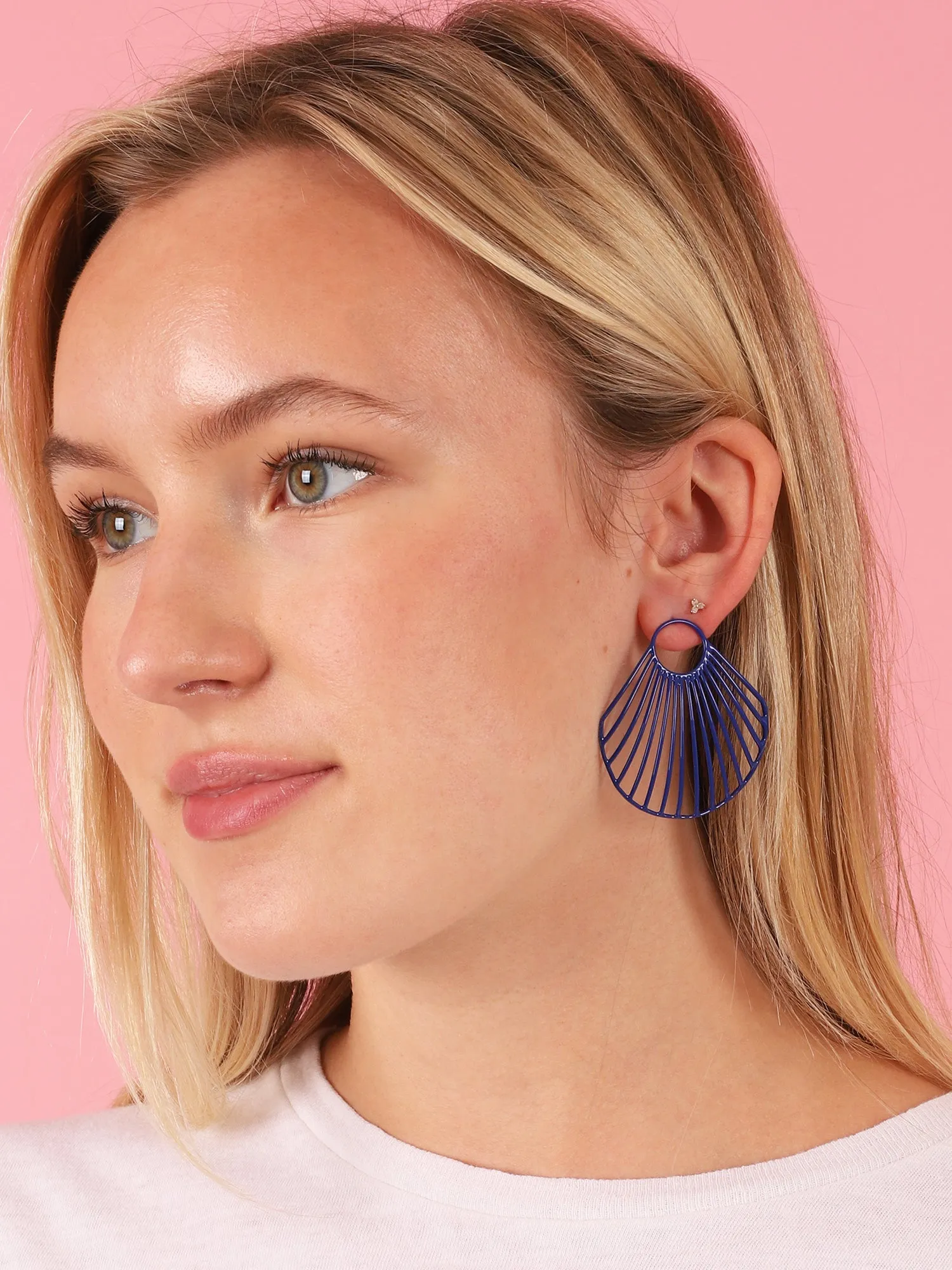 Blue Large Clam Shell Earrings