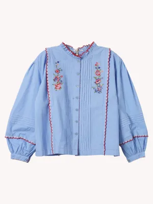 BLUE TOP WITH FLORAL EMBROIDERY
