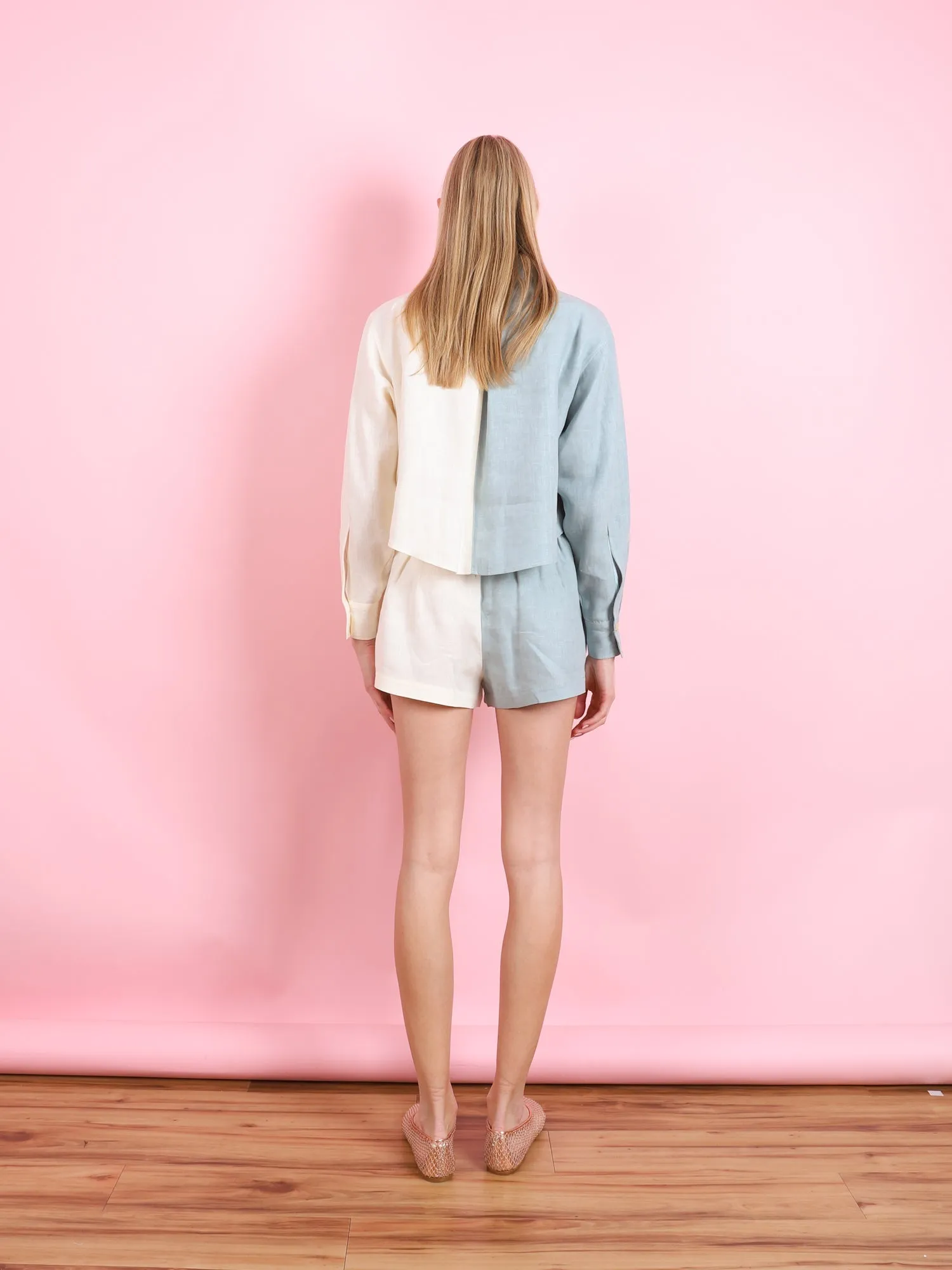 CHIC BLOCK LINEN SHORTS