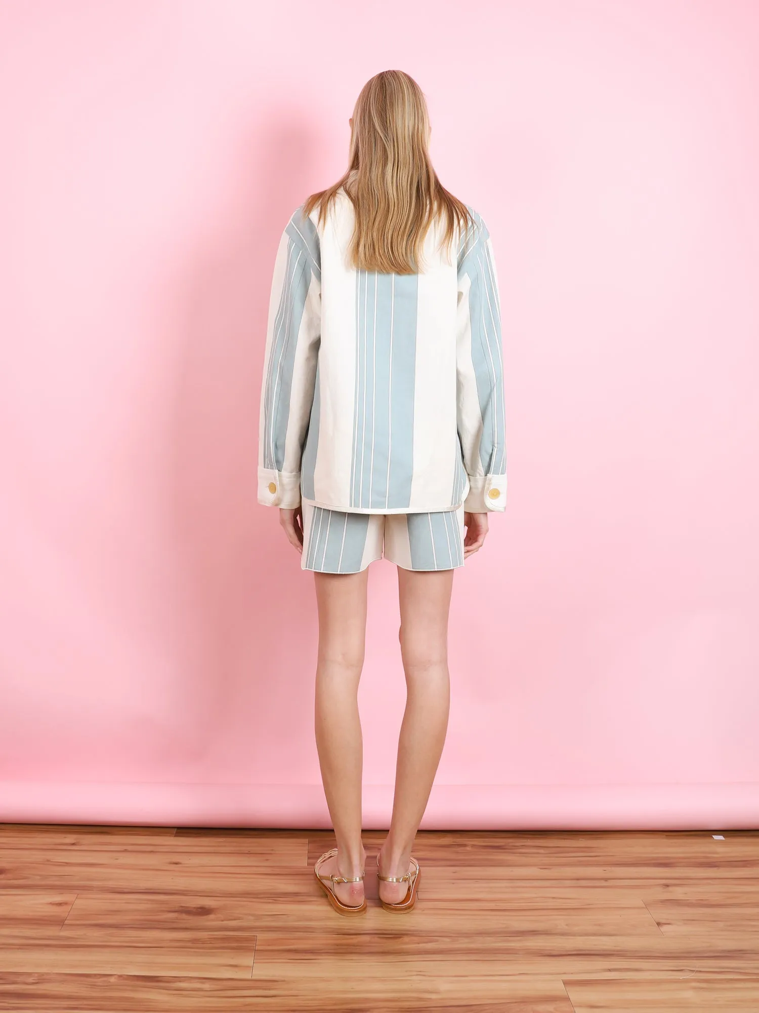 CHIC COTTON & LINEN STRIPE BERMUDA SHORT