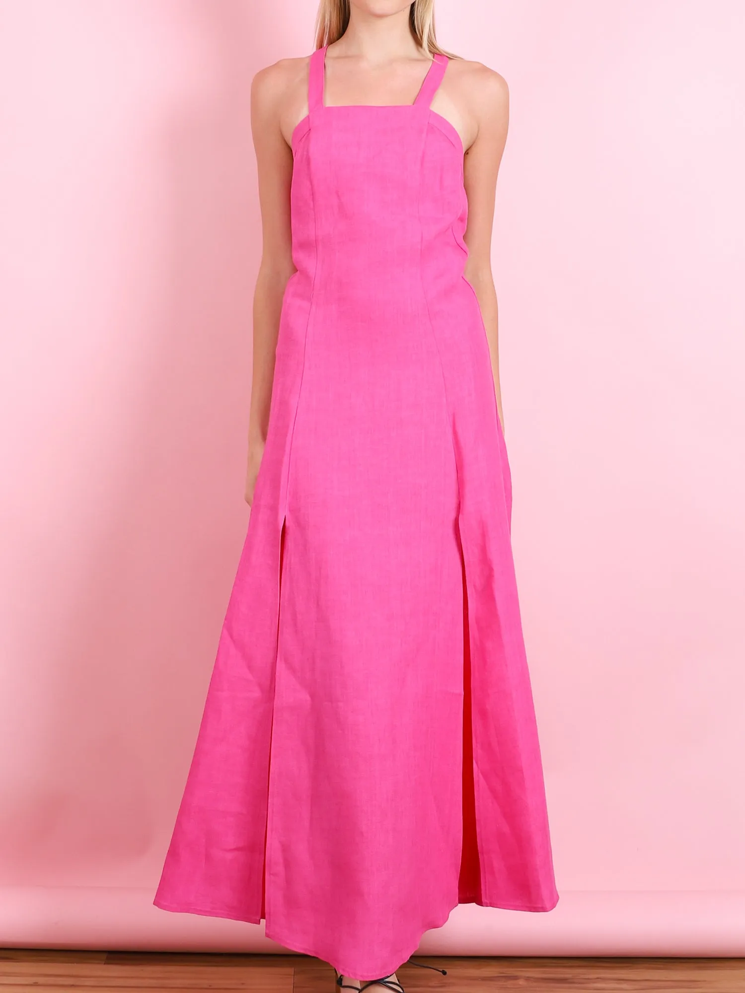 CHIC LINEN CANVAS STRAPS DRESS