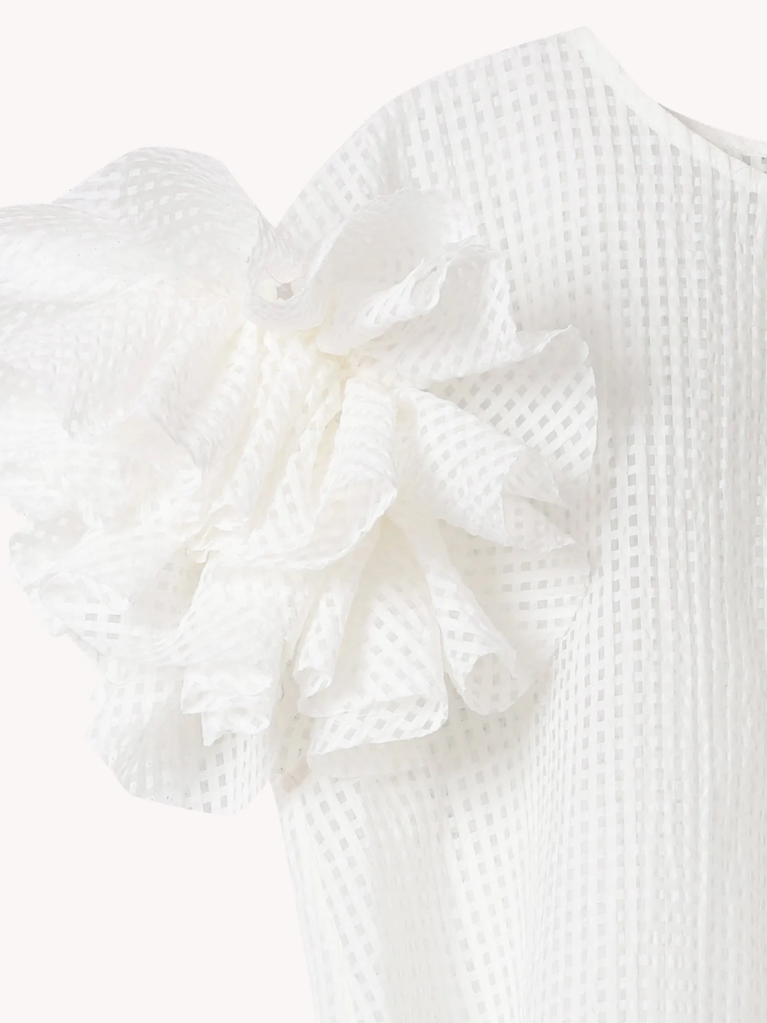 COTTON BLEND GRID RUFFLE SLEEVE TOP