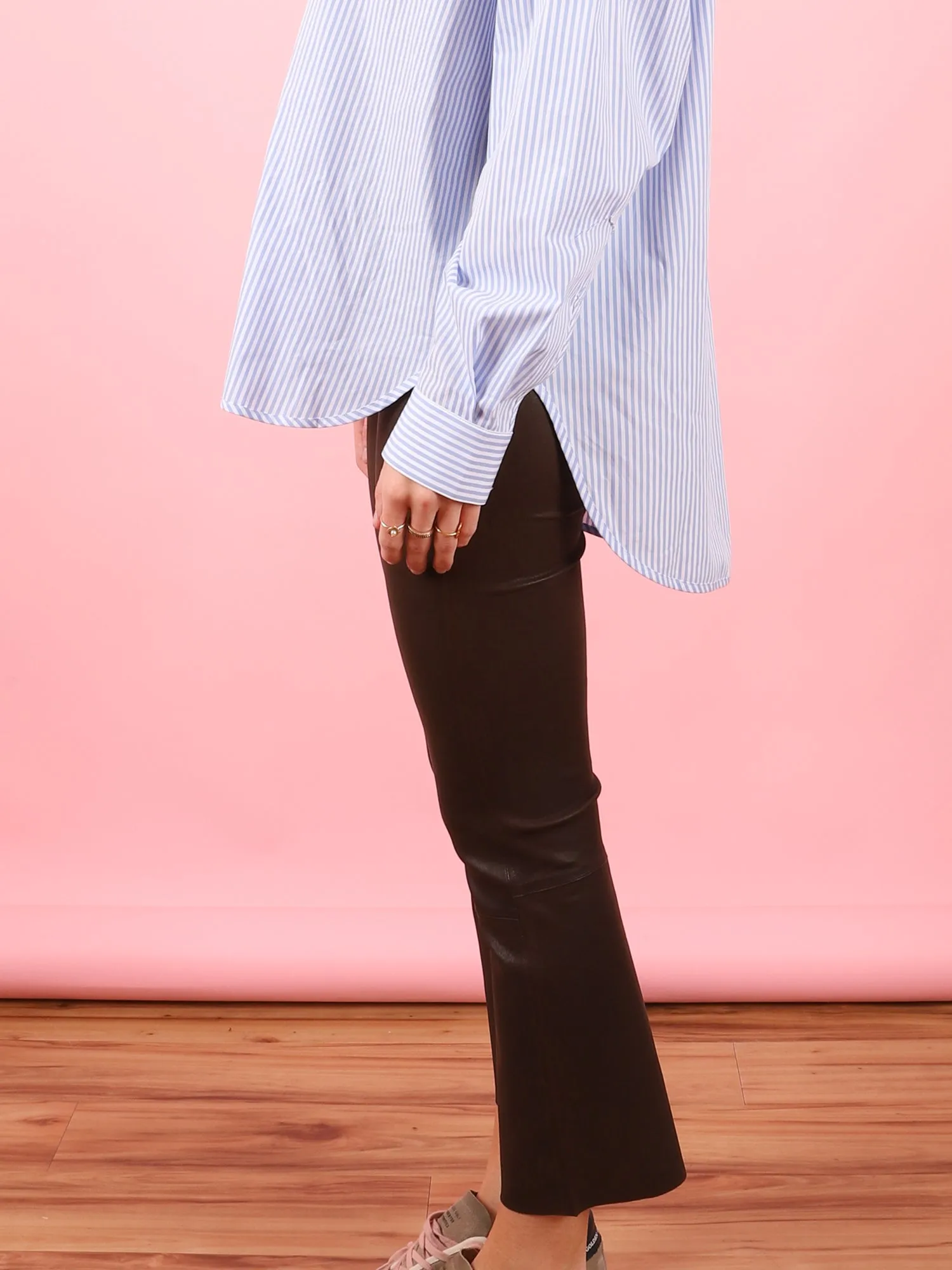 Crop Flare Leather Legging in Espresso