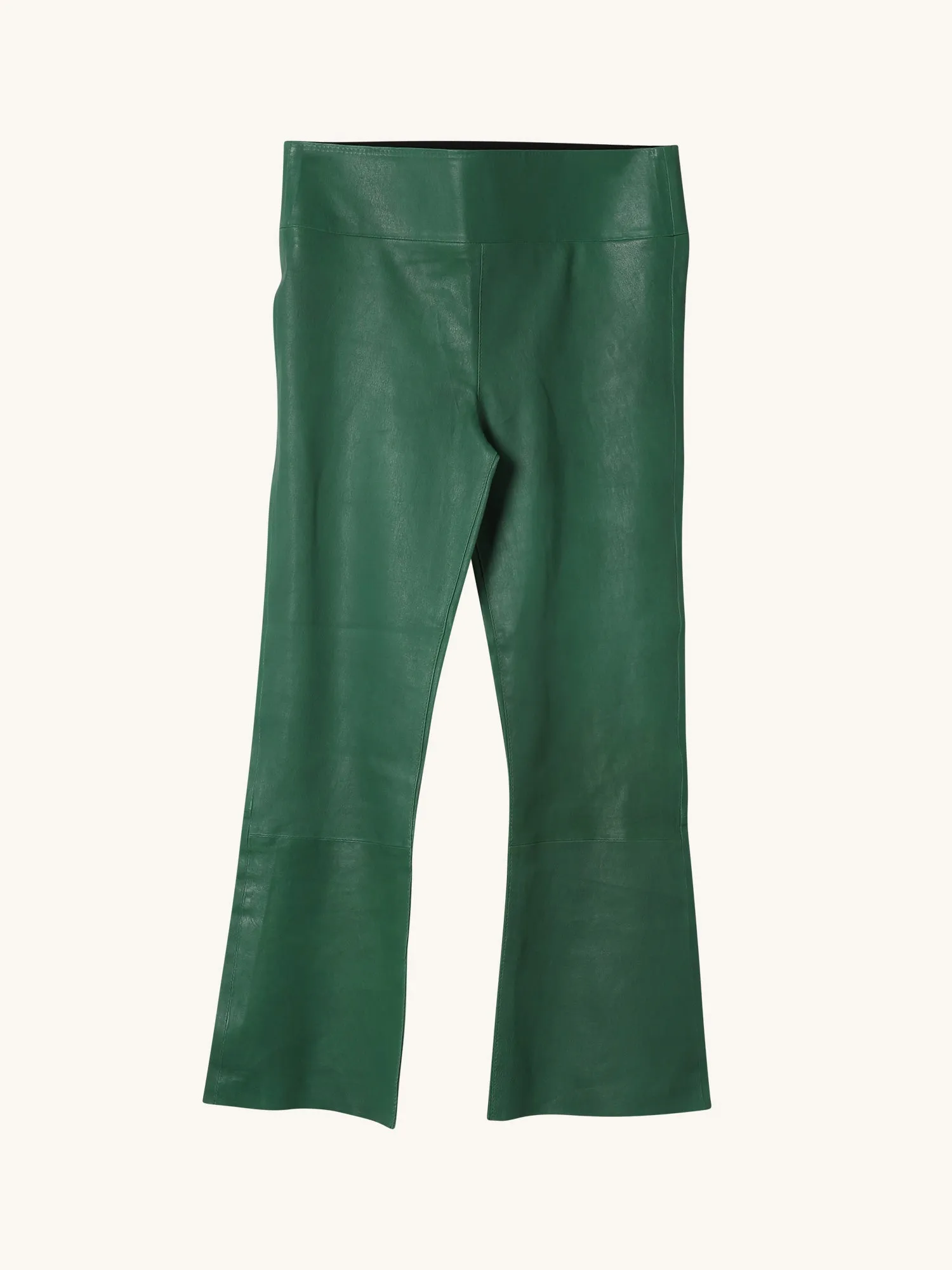 Crop Flare Leather Legging in Evergreen