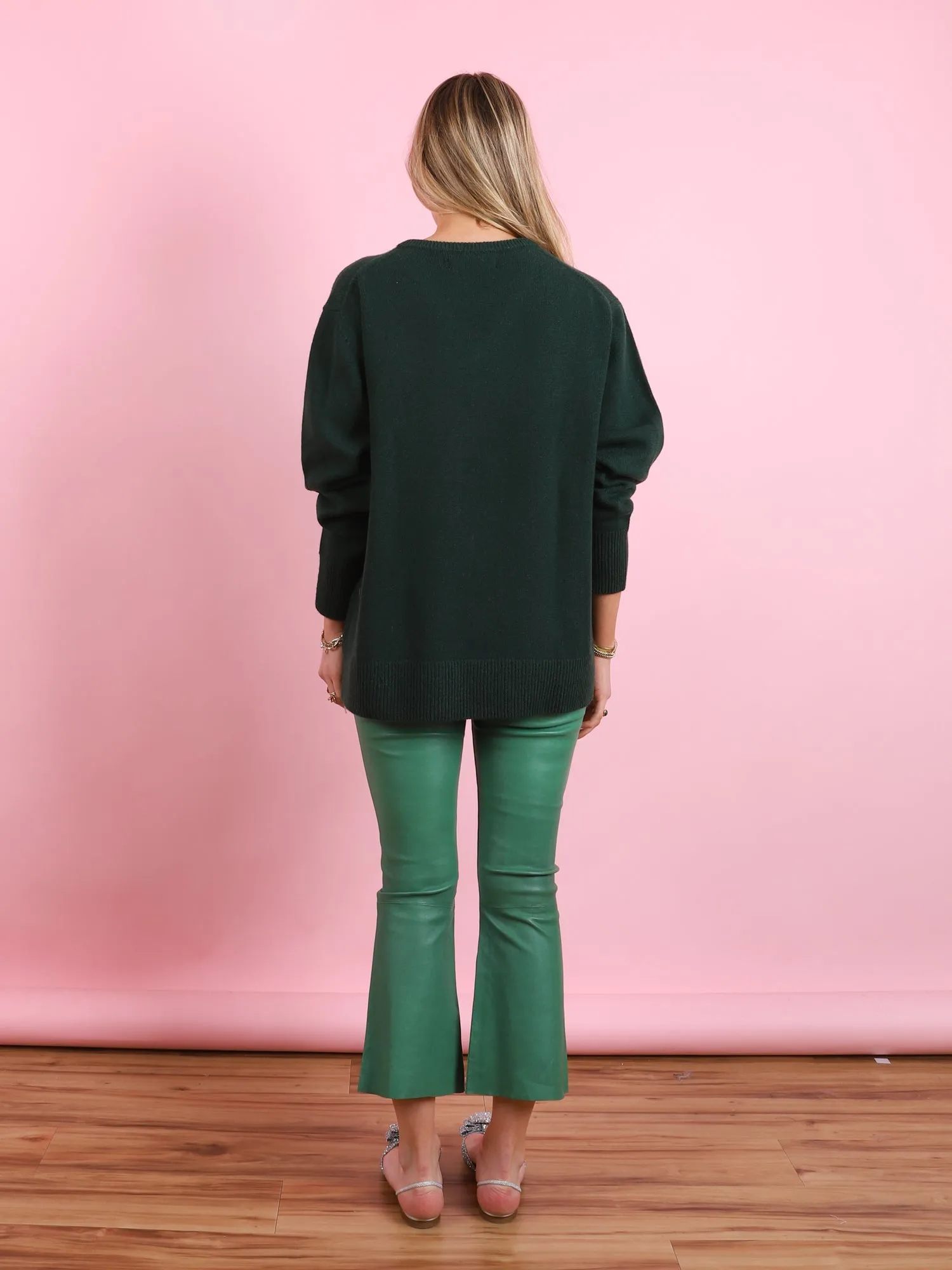 Crop Flare Leather Legging in Evergreen