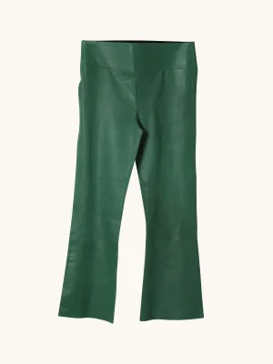 Crop Flare Leather Legging in Evergreen