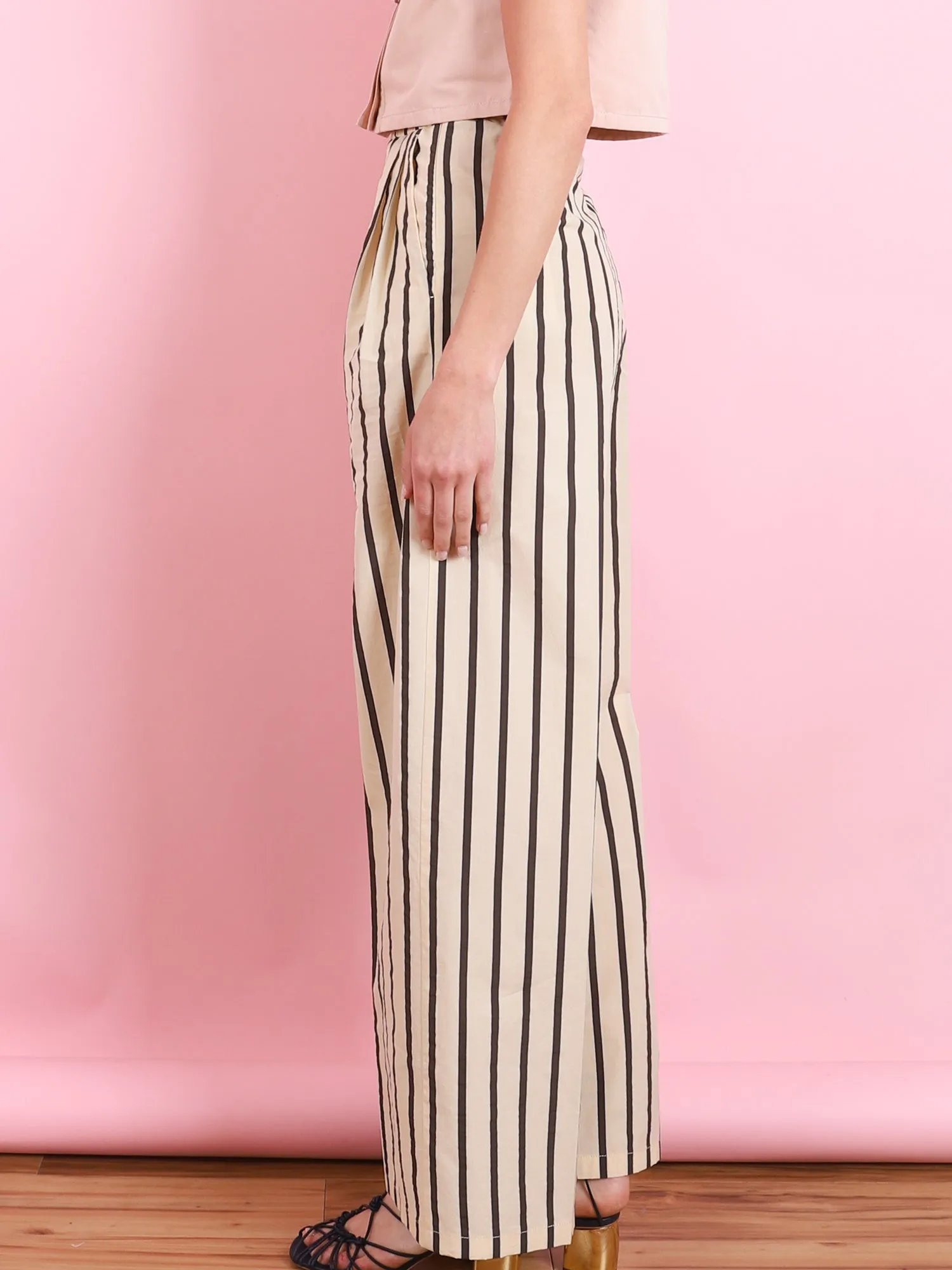 EMBROIDERED PINSTRIPE COTTON WIDE LEG PANTS