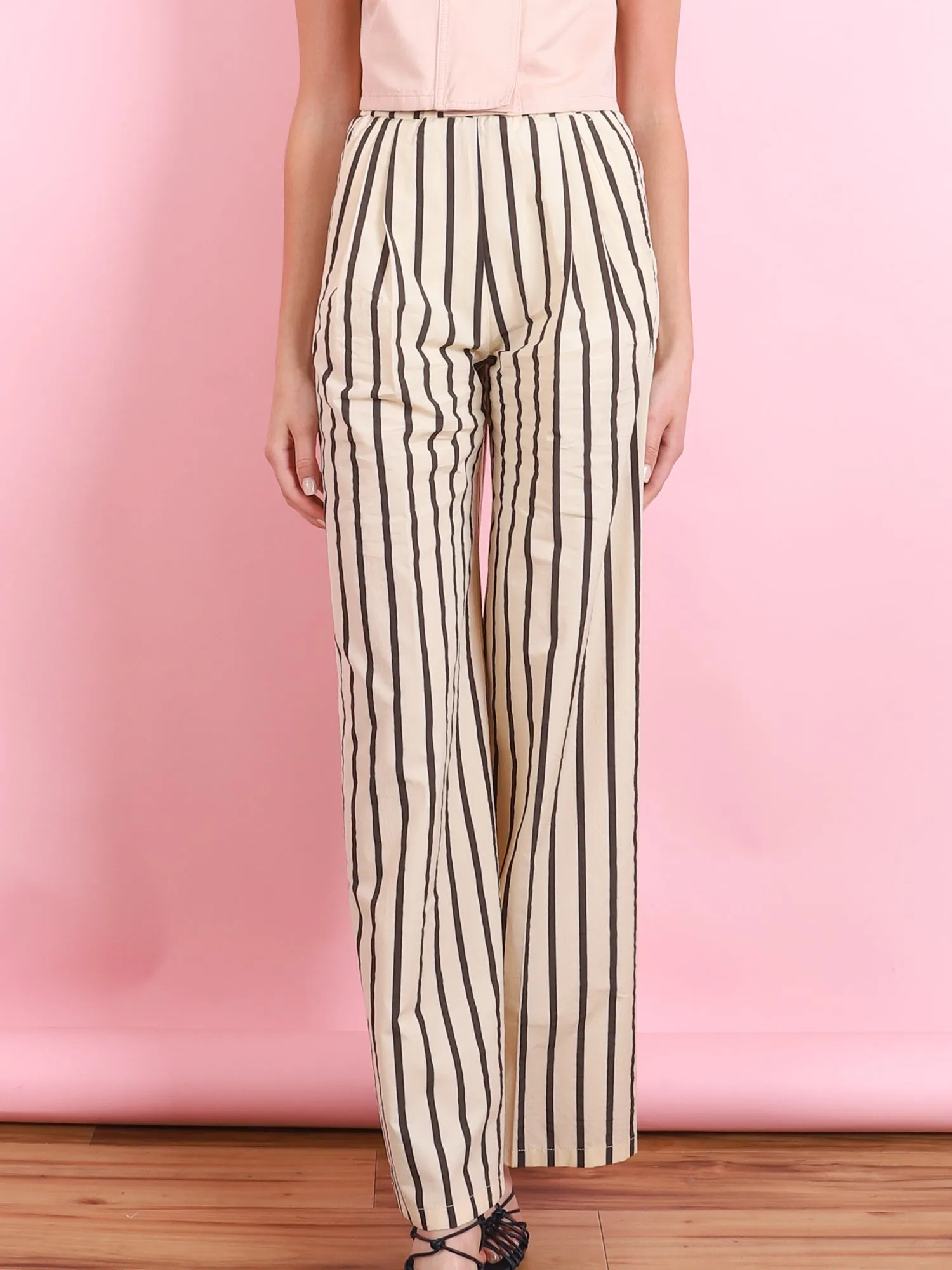 EMBROIDERED PINSTRIPE COTTON WIDE LEG PANTS