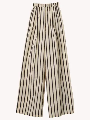 EMBROIDERED PINSTRIPE COTTON WIDE LEG PANTS