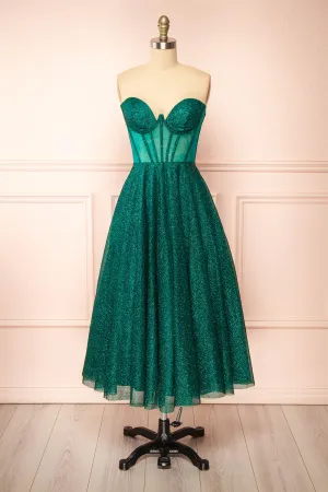 Euphea Green | Glitter Strapless Corset Dress