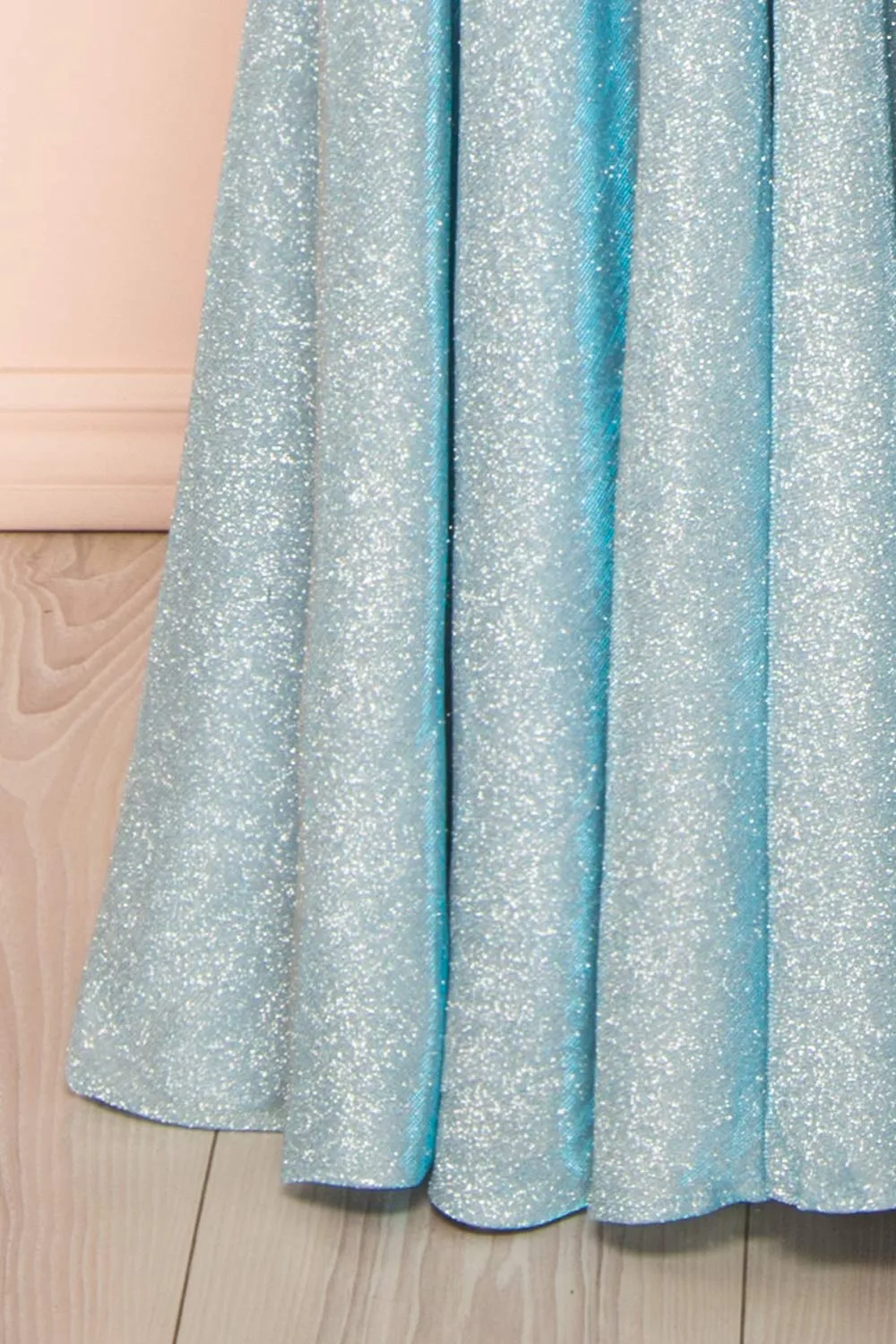 Fadia Light Blue | Sparkly Maxi Dress w/ Slit and Pockets