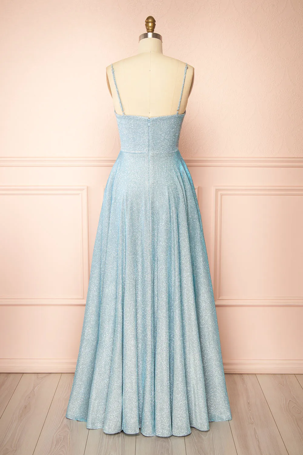 Fadia Light Blue | Sparkly Maxi Dress w/ Slit and Pockets