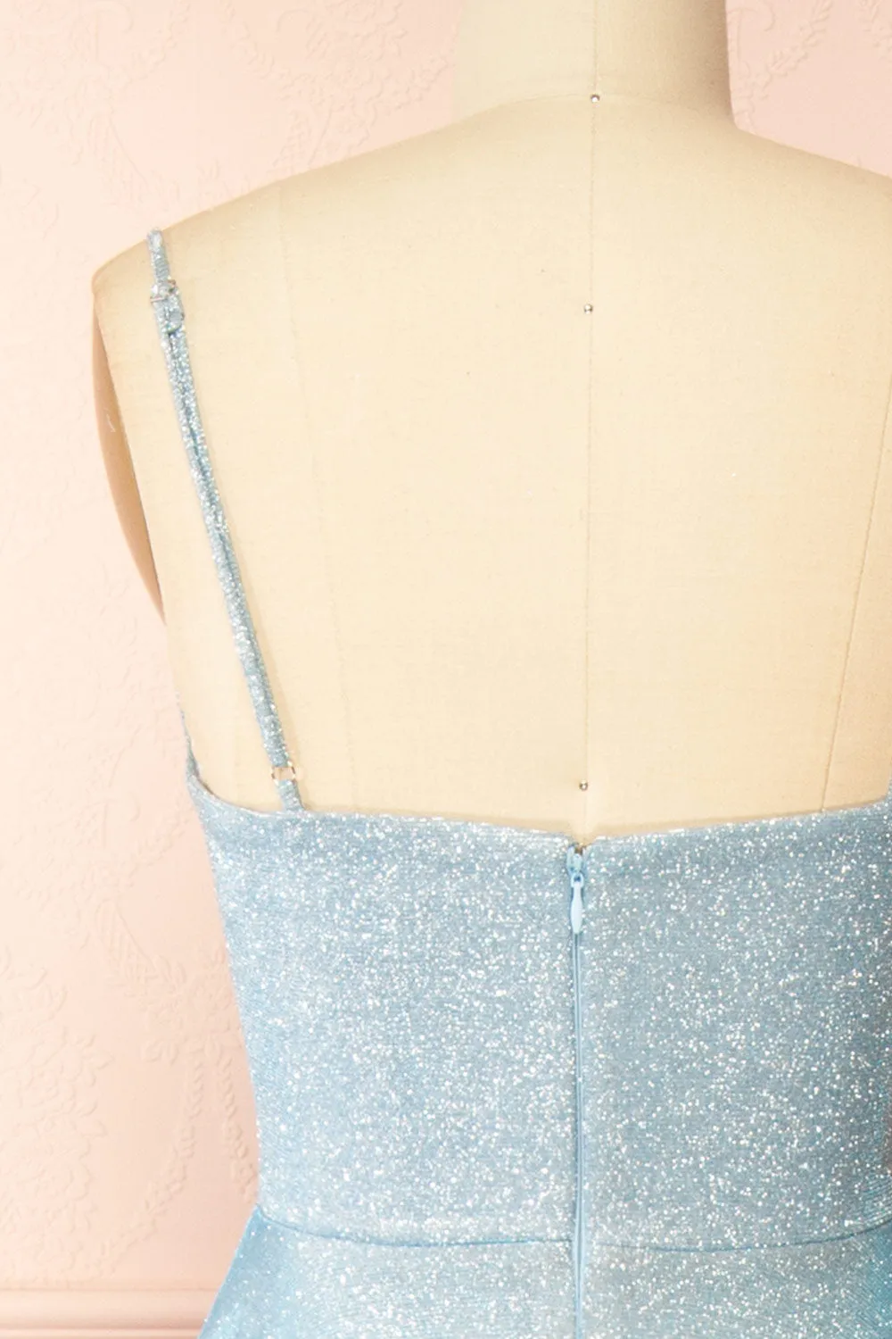 Fadia Light Blue | Sparkly Maxi Dress w/ Slit and Pockets