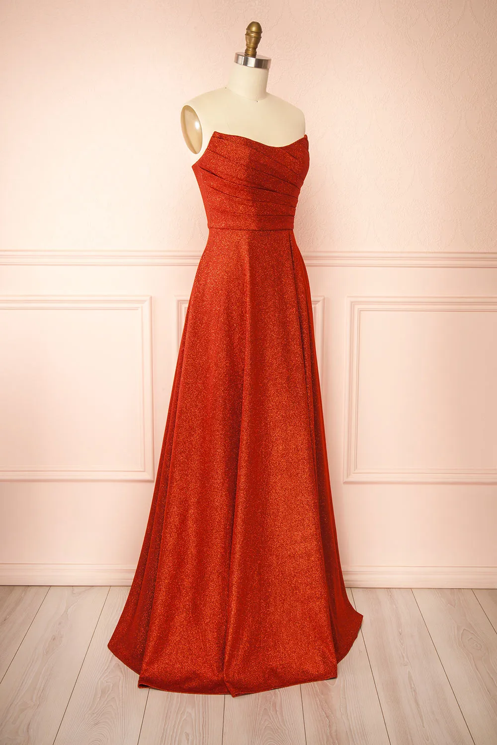 Fitzi Red | Sparkly Strapless Maxi Dress w/ Slit