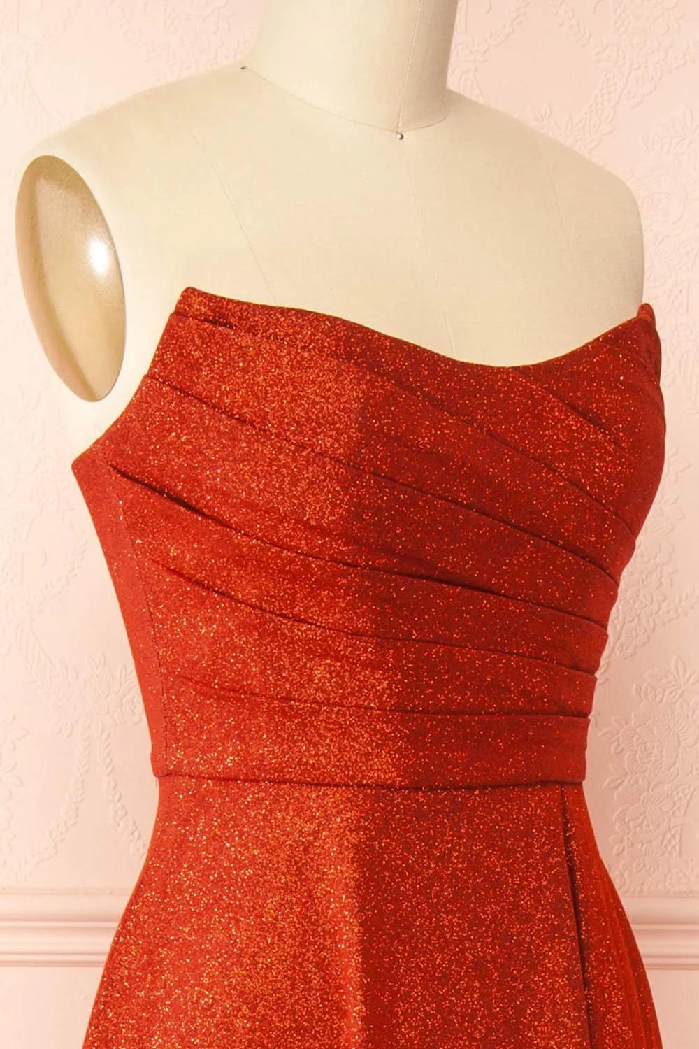Fitzi Red | Sparkly Strapless Maxi Dress w/ Slit
