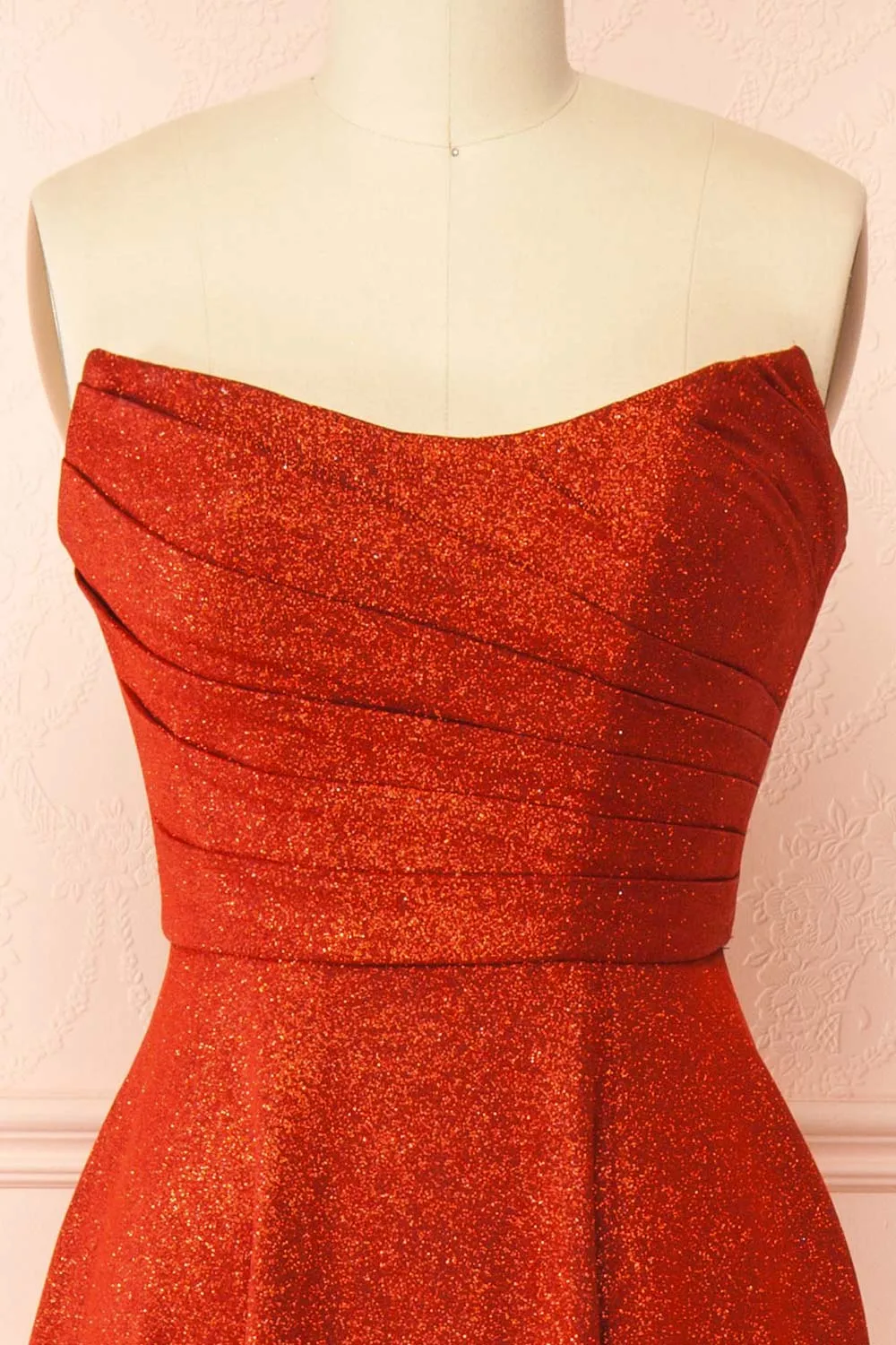 Fitzi Red | Sparkly Strapless Maxi Dress w/ Slit