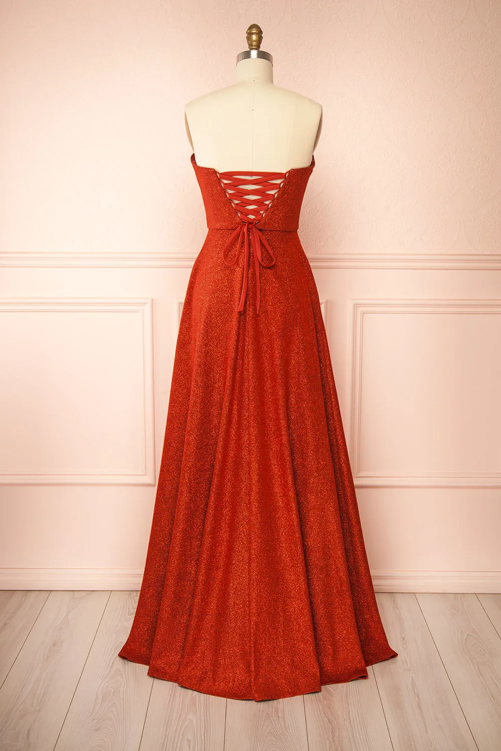 Fitzi Red | Sparkly Strapless Maxi Dress w/ Slit
