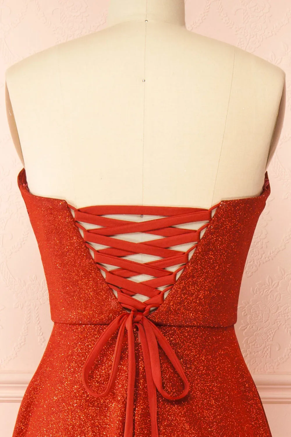 Fitzi Red | Sparkly Strapless Maxi Dress w/ Slit