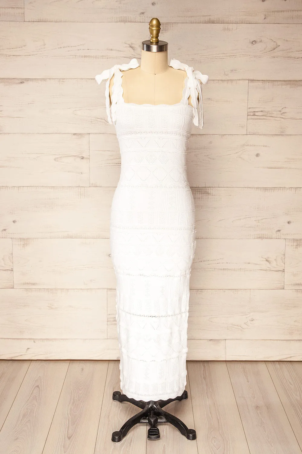 Hebi Ivory | Long Openwork Knit Dress