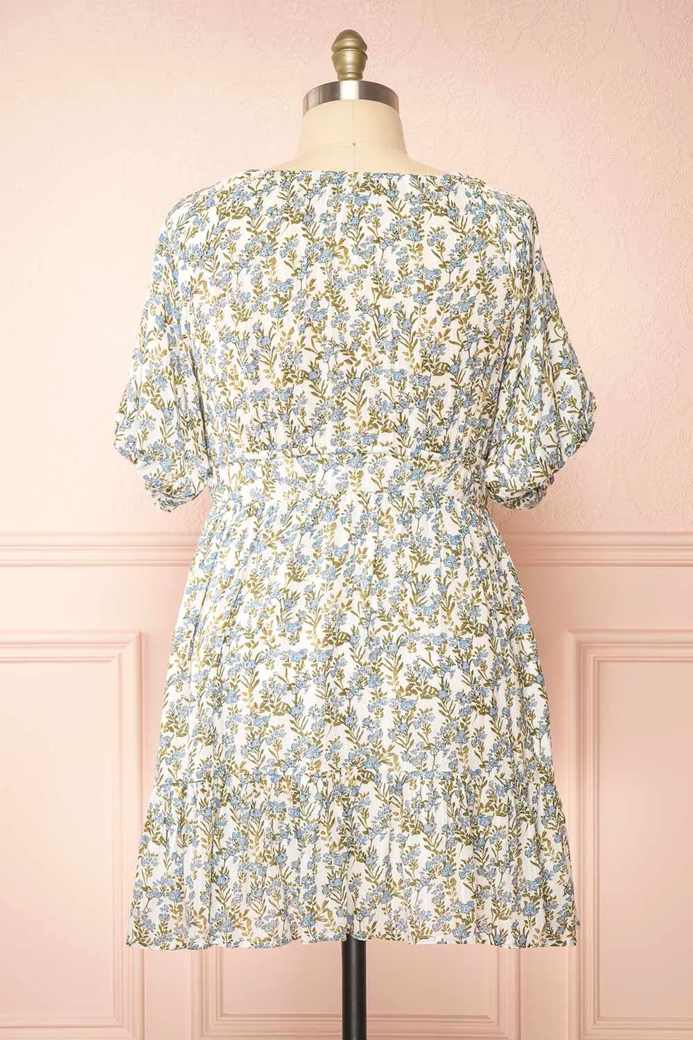 Heina | Short Blue Floral Dress w/ Puffy Sleeves