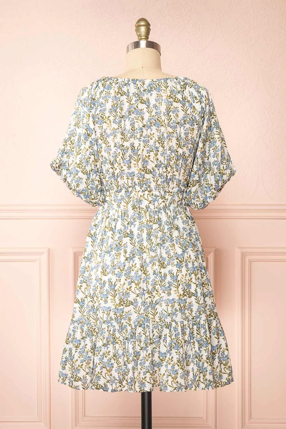 Heina | Short Blue Floral Dress w/ Puffy Sleeves