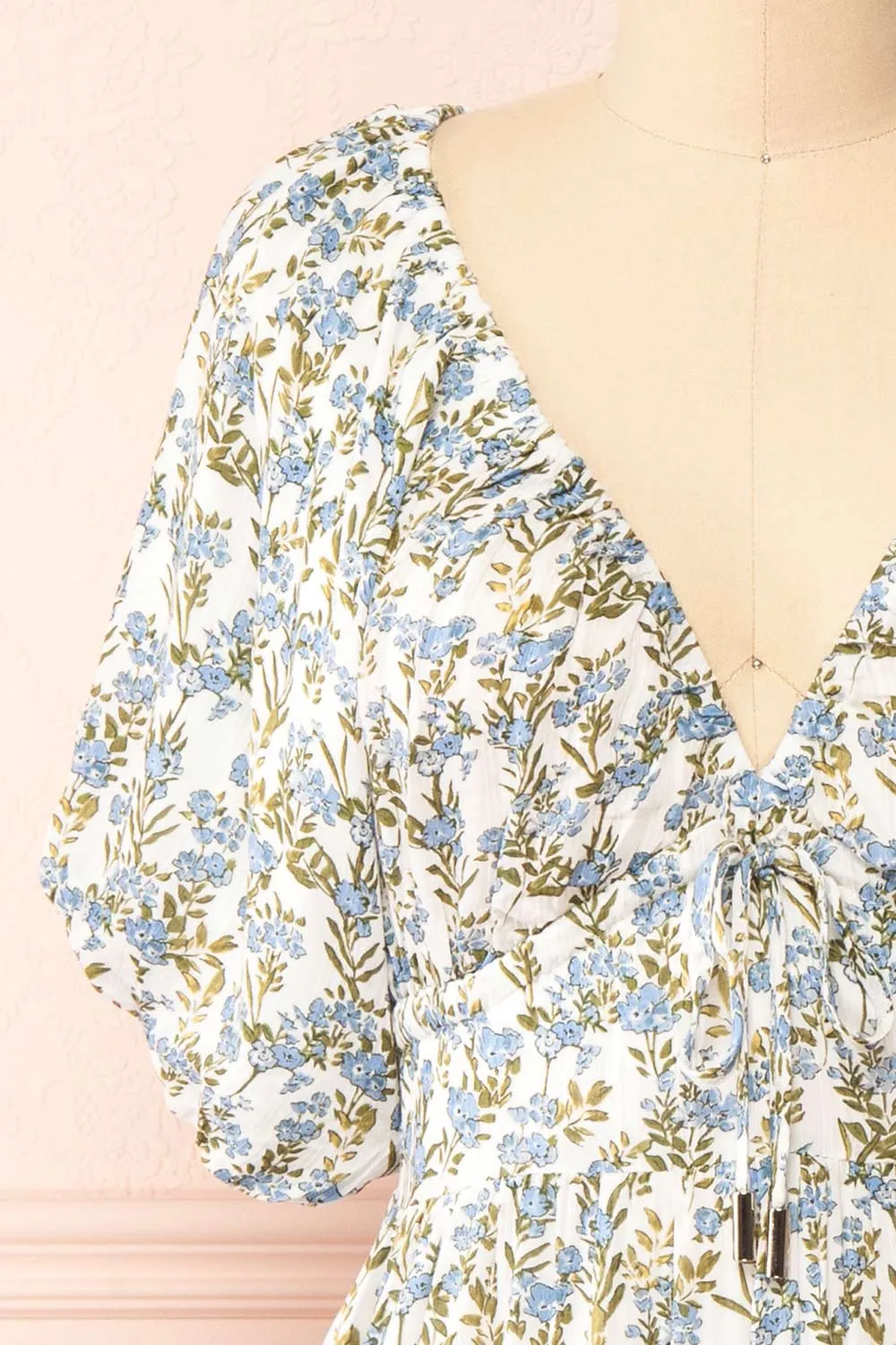 Heina | Short Blue Floral Dress w/ Puffy Sleeves