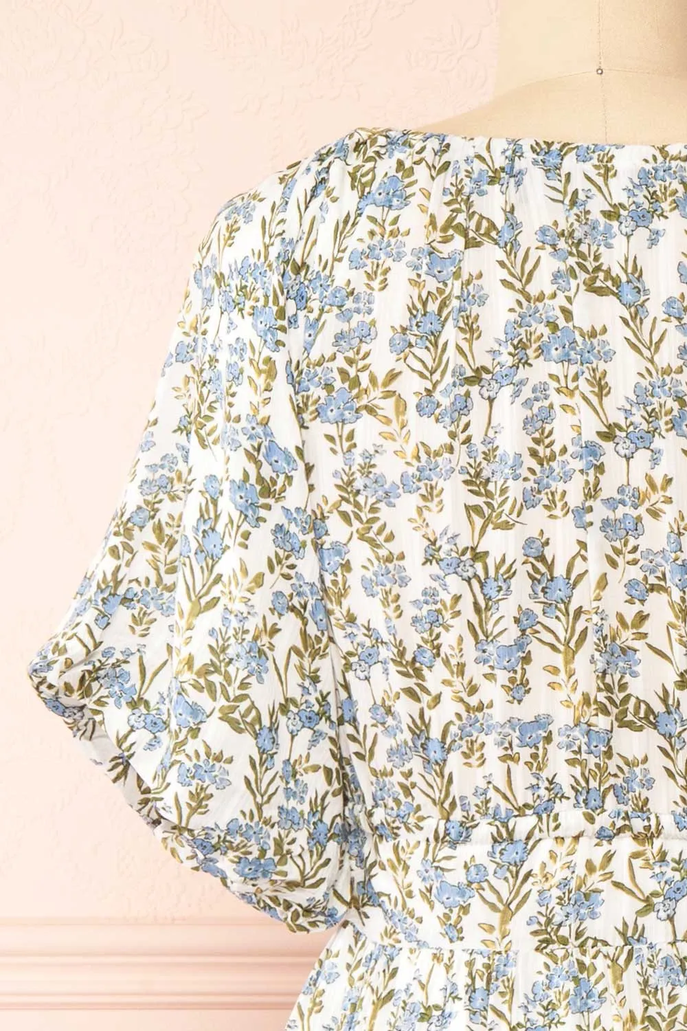 Heina | Short Blue Floral Dress w/ Puffy Sleeves
