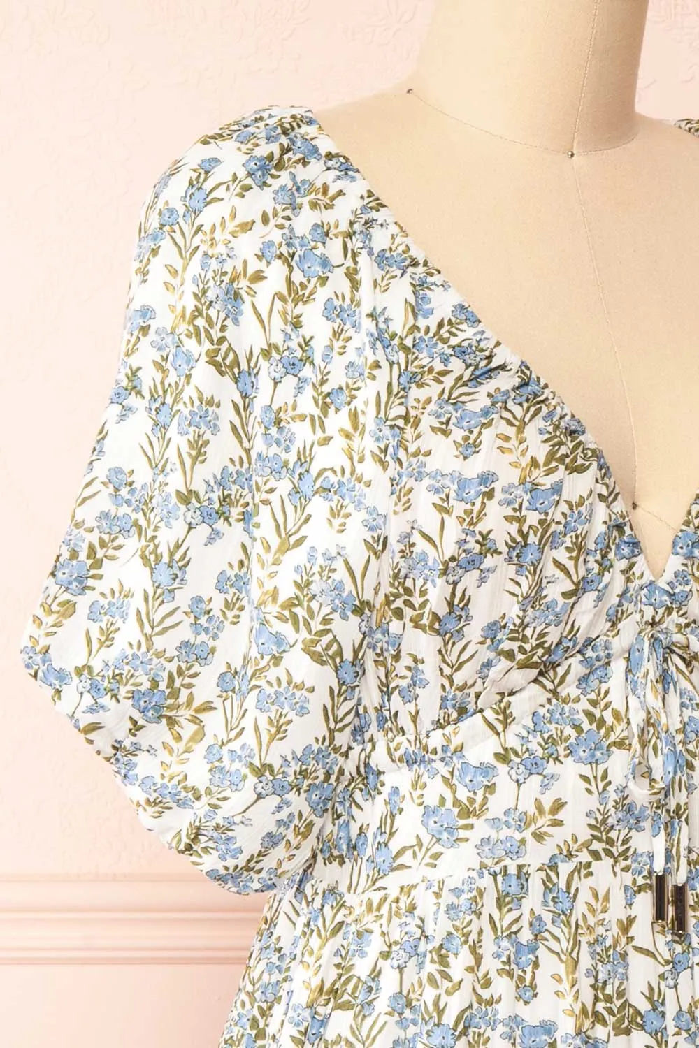Heina | Short Blue Floral Dress w/ Puffy Sleeves