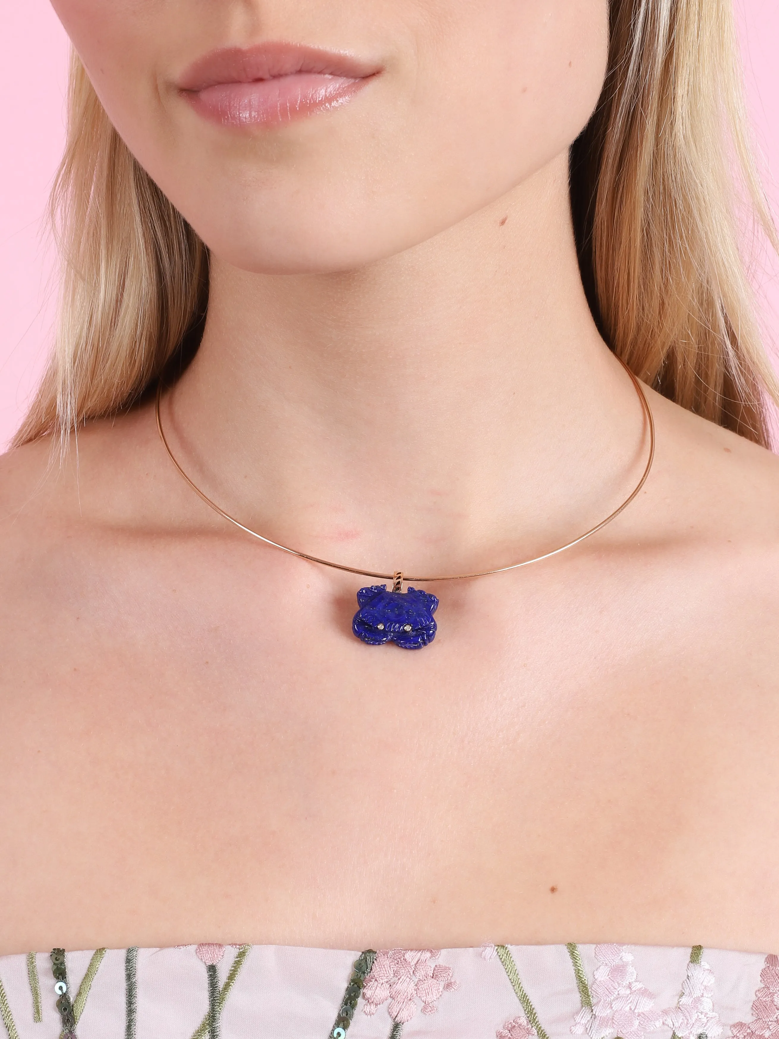 Lapis Crab Charm with Diamond Eyes