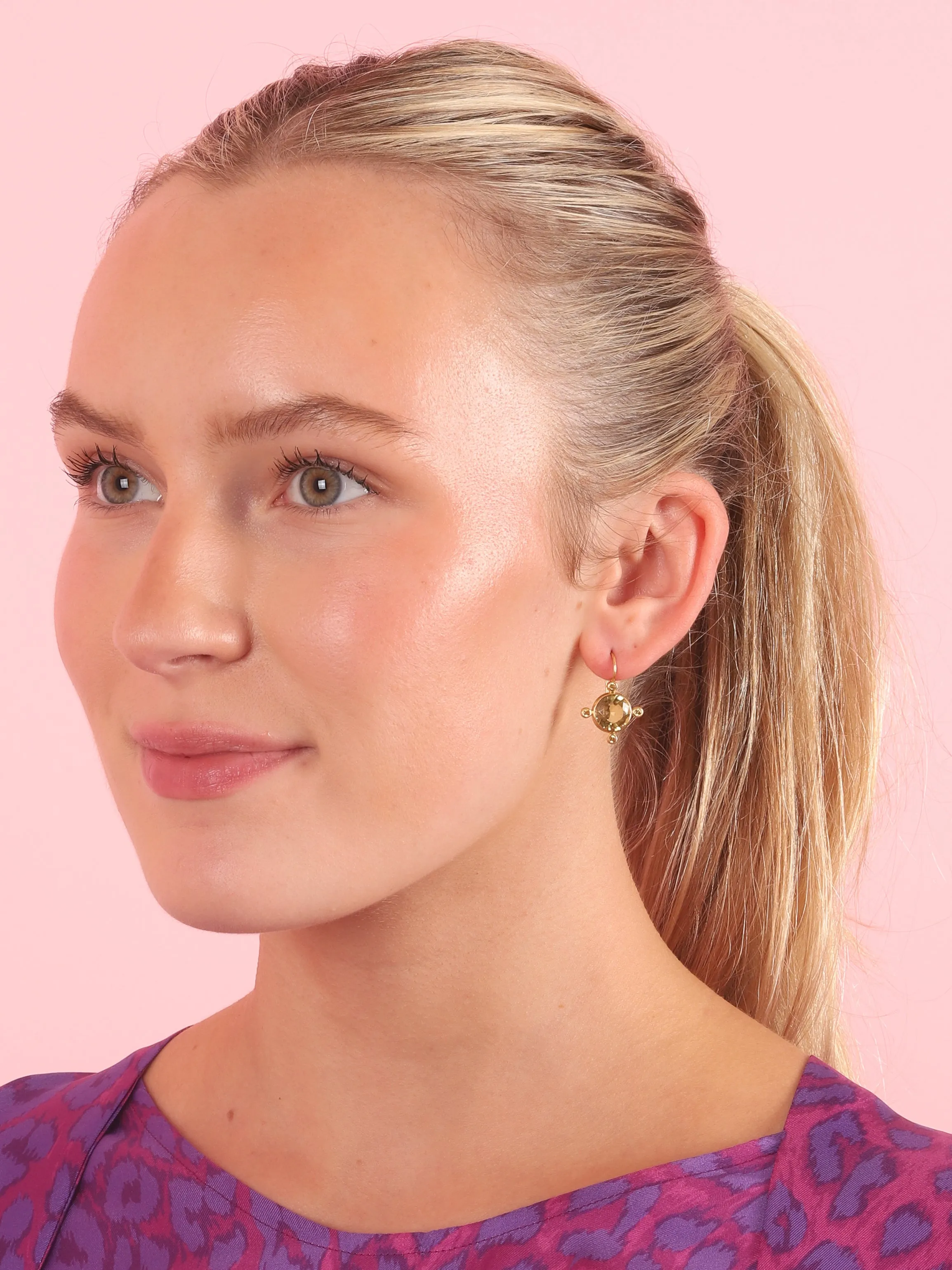 Lemon Quartz & Yellow Sapphire Round Earrings