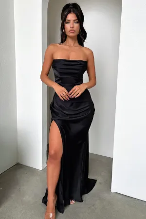 Lola Strapless Satin Maxi Dress - Black