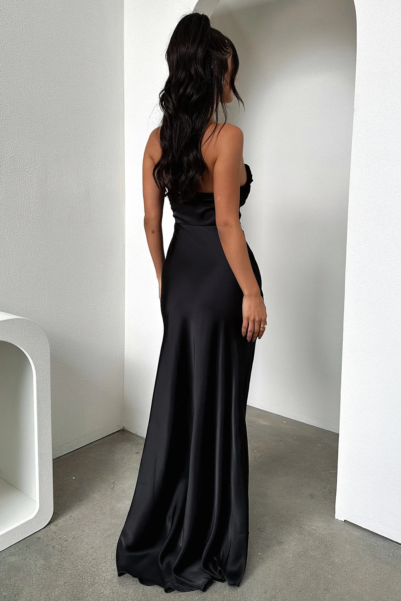 Lola Strapless Satin Maxi Dress - Black
