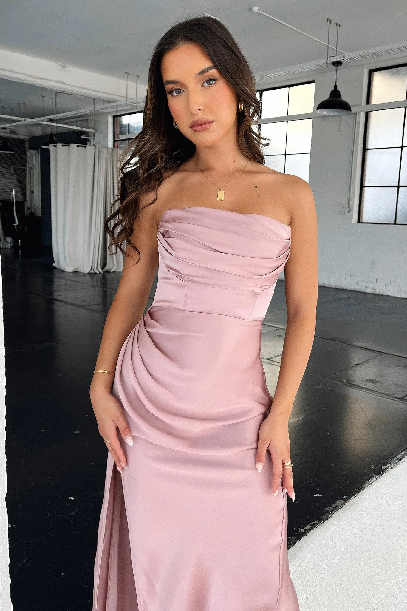 Lola Strapless Satin Maxi Dress - Blush
