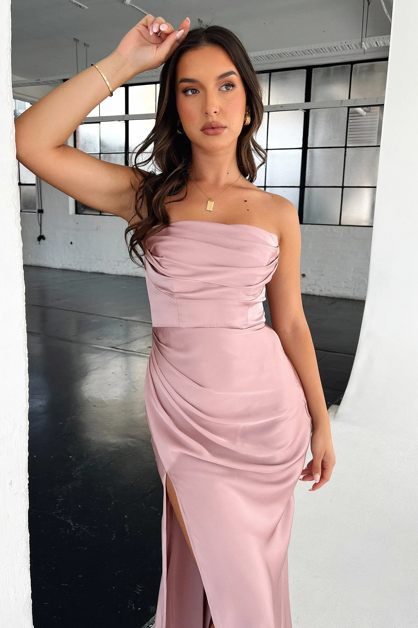 Lola Strapless Satin Maxi Dress - Blush