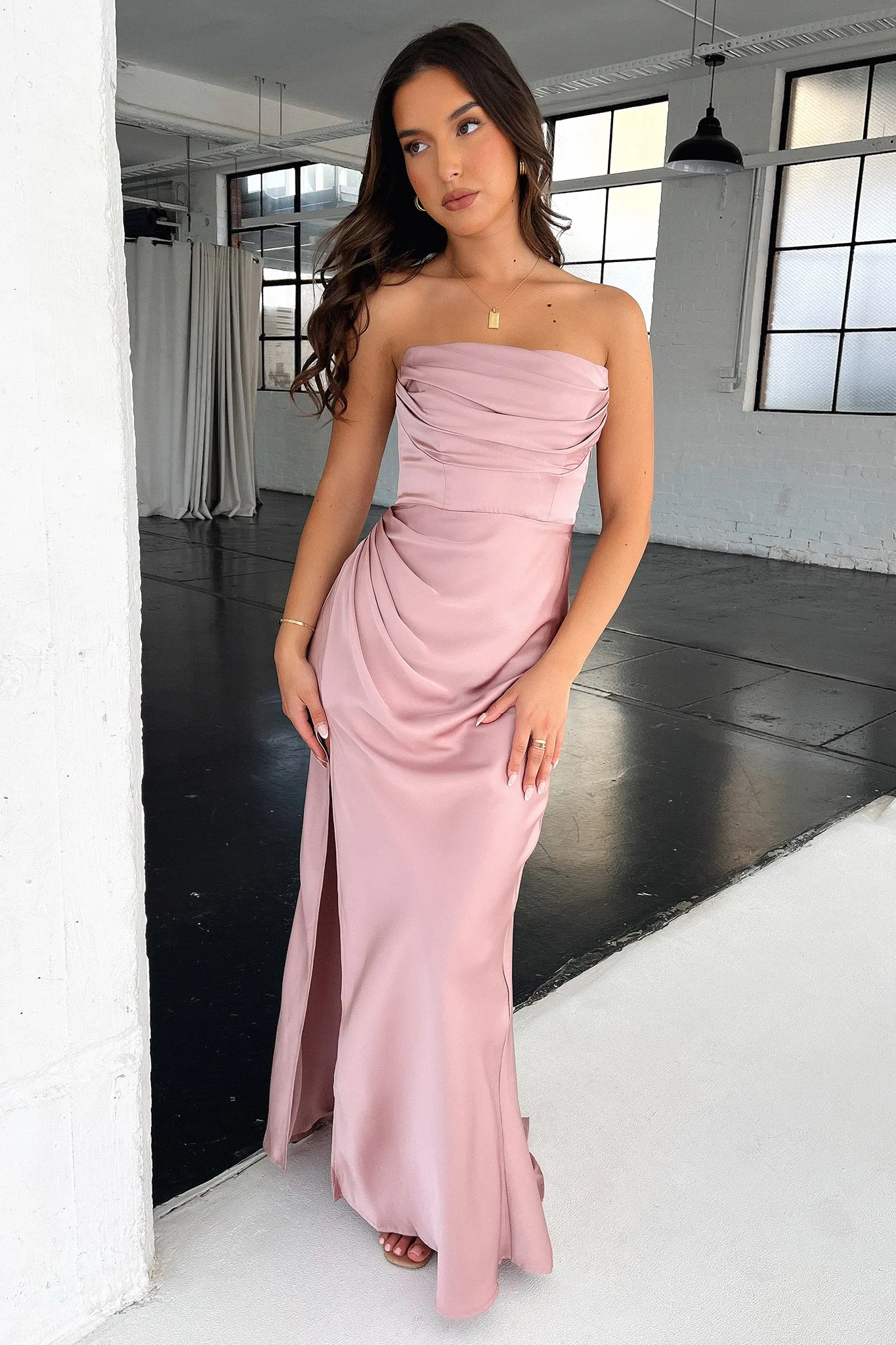 Lola Strapless Satin Maxi Dress - Blush