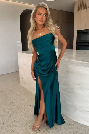 Lola Strapless Satin Maxi Dress - Emerald