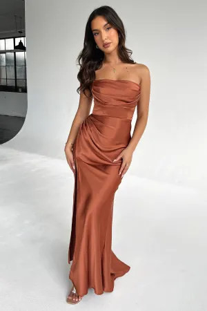Lola Strapless Satin Maxi Dress - Rust