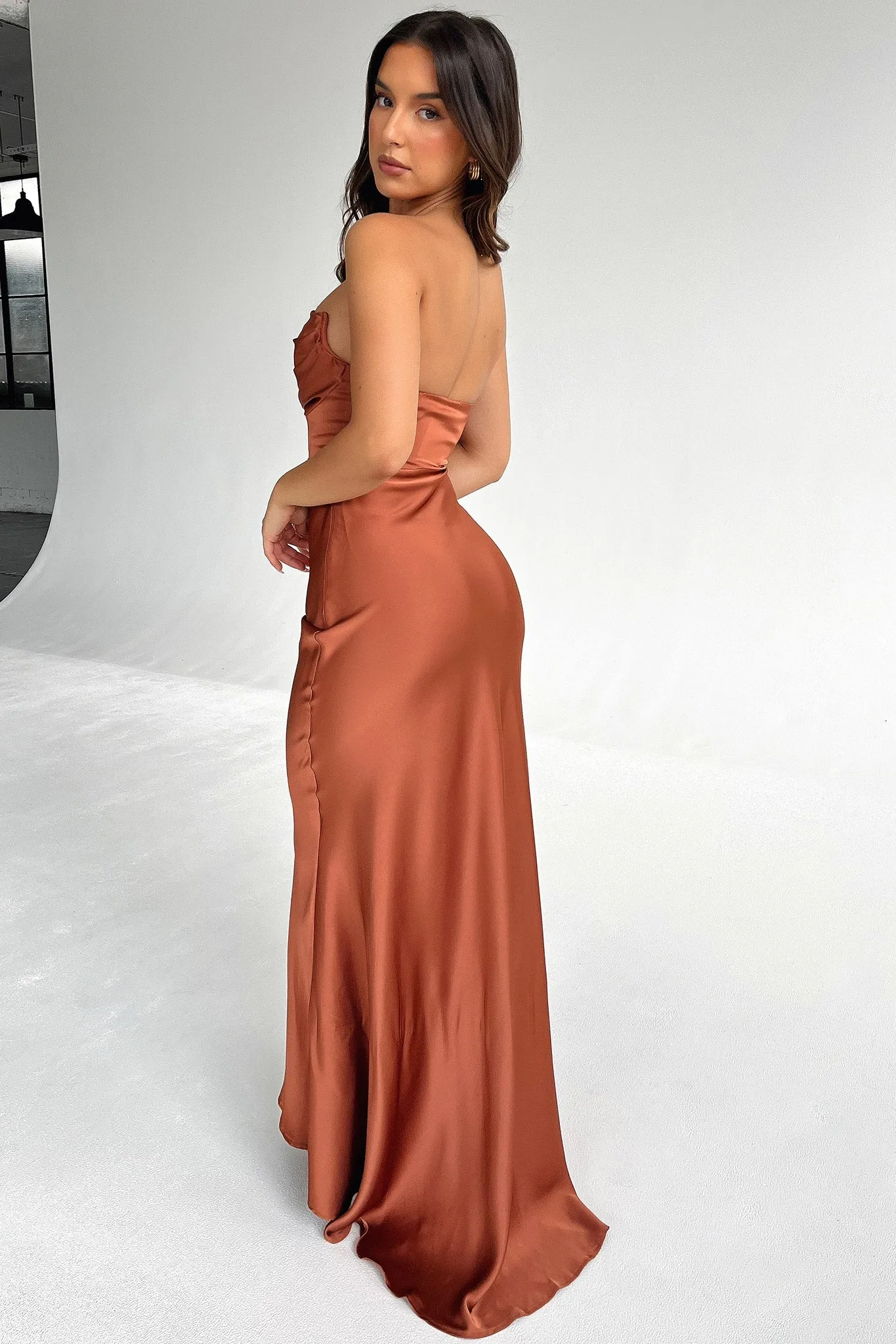 Lola Strapless Satin Maxi Dress - Rust