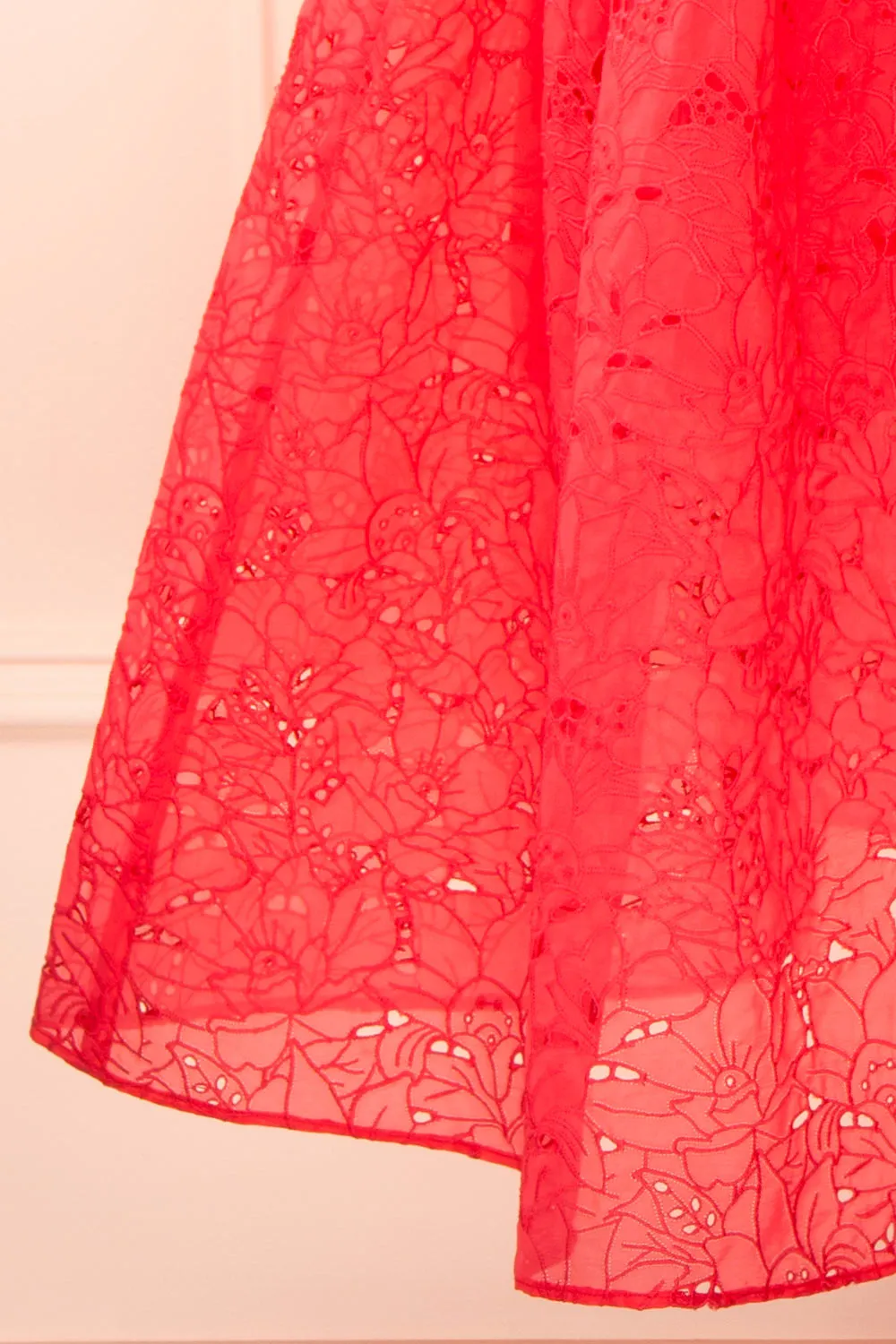 Maeva | Red Midi Dress w/ Floral Embroidery