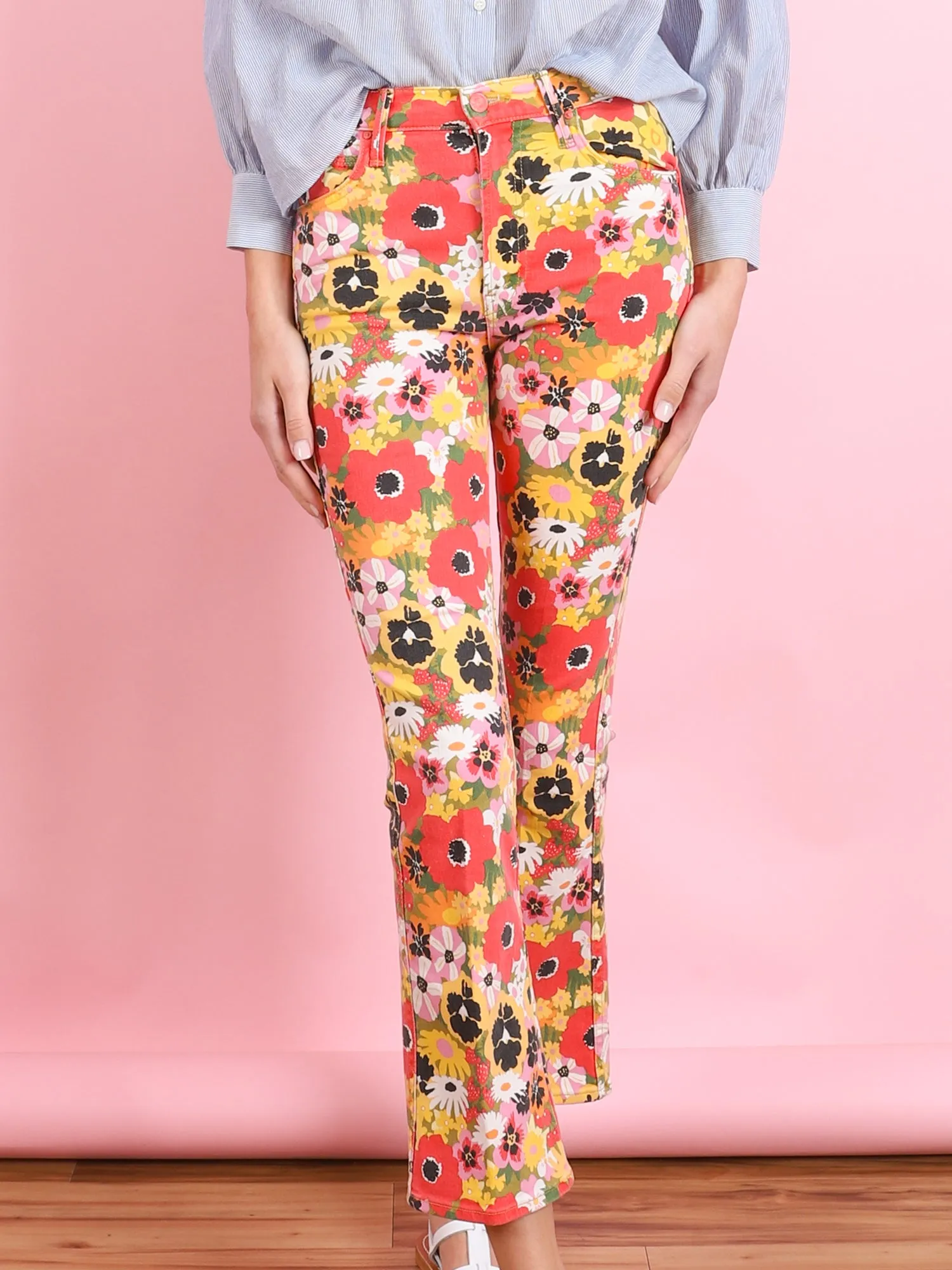 MID-RISE SMOKIN DOUBLE FLOOD JEANS IN FLOWERS AL FRESCO