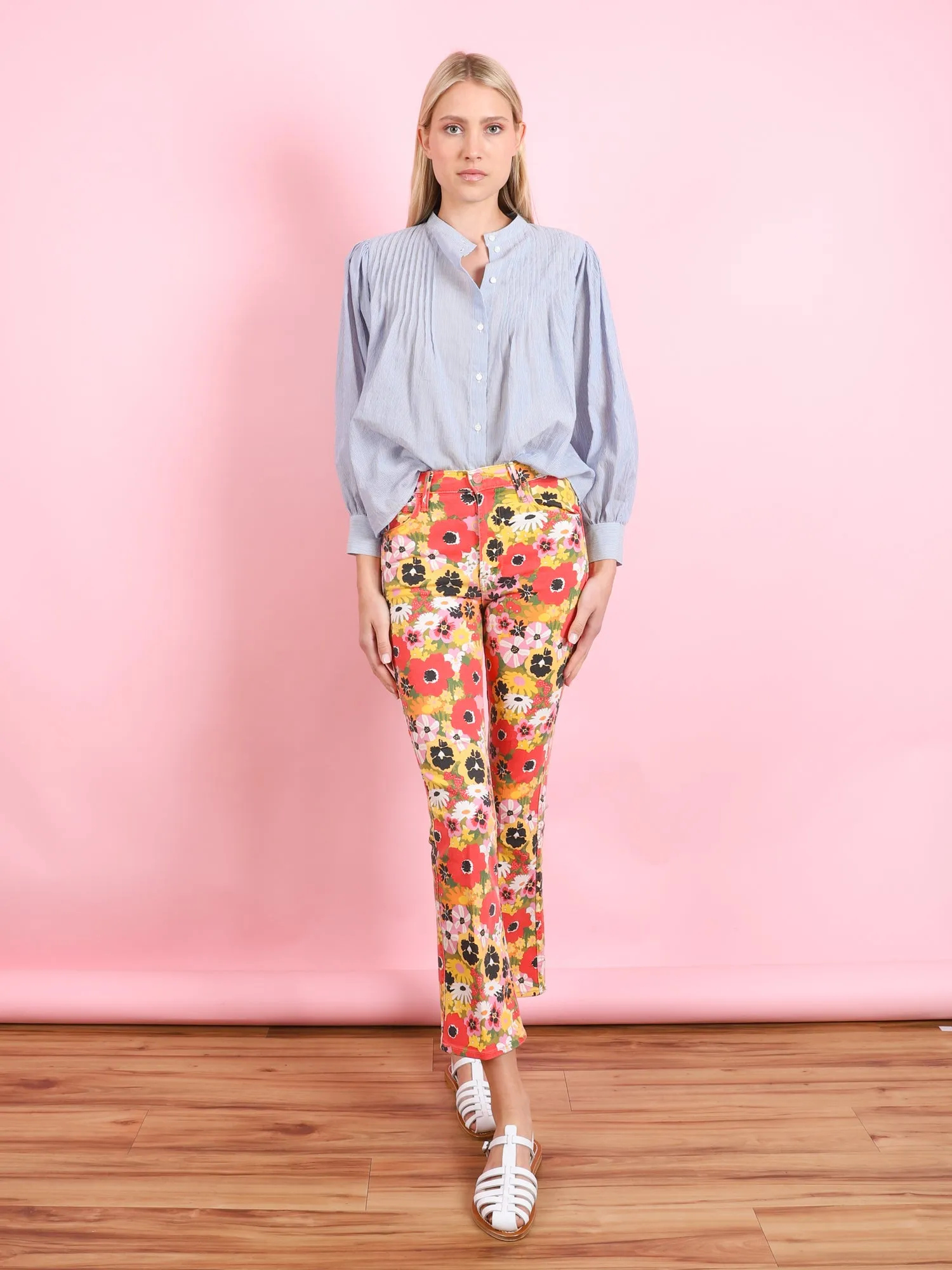 MID-RISE SMOKIN DOUBLE FLOOD JEANS IN FLOWERS AL FRESCO
