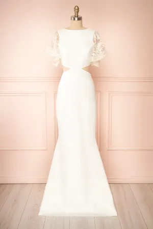 Myranie Ivory | Mermaid Maxi Dress w/ Lace Sleeves