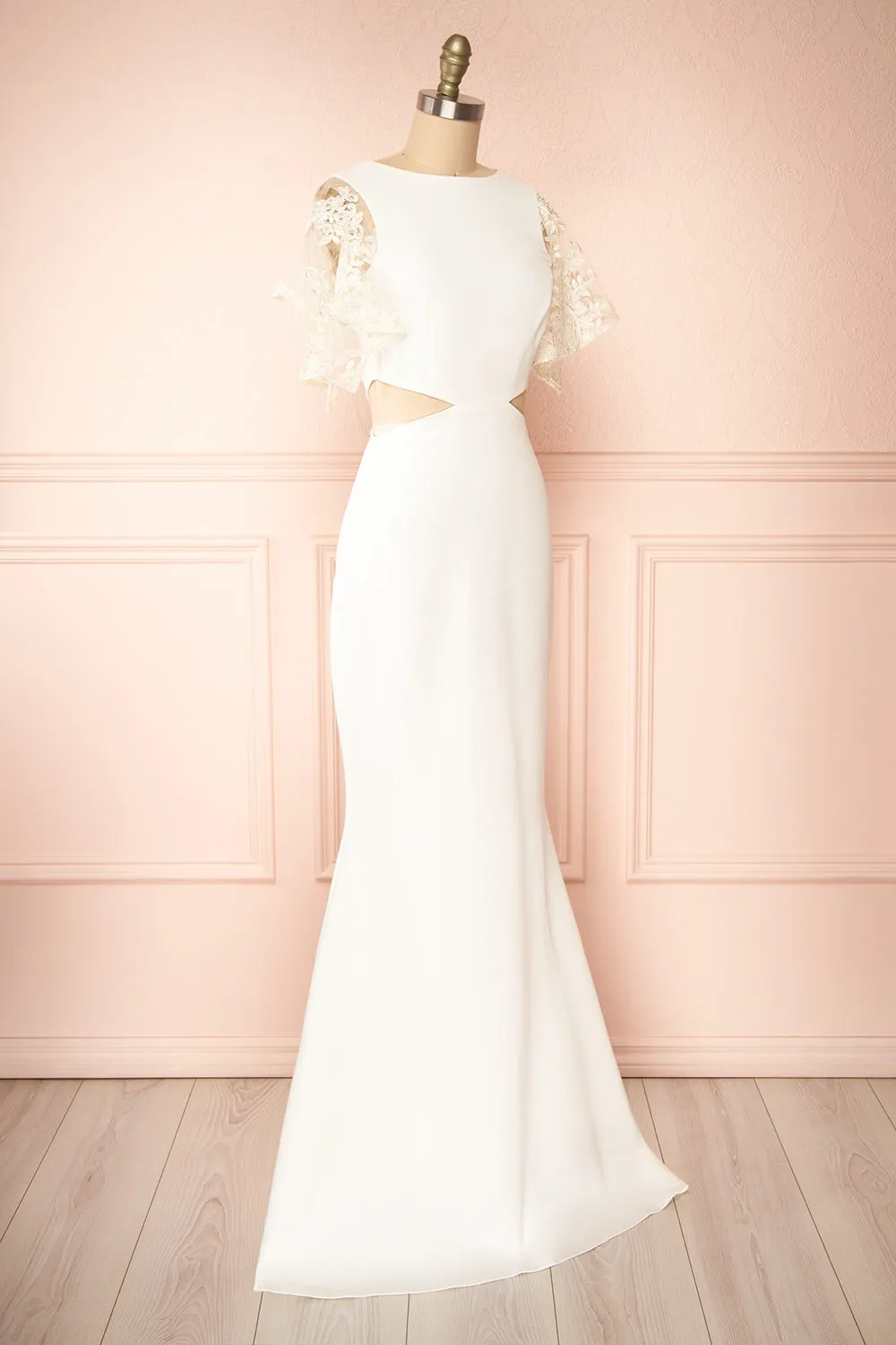 Myranie Ivory | Mermaid Maxi Dress w/ Lace Sleeves