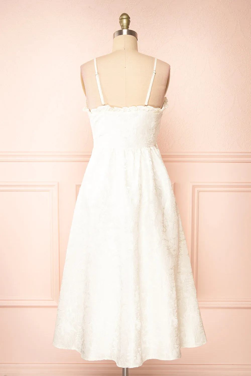 Nezuko | White A-Line Embroidered Bridal Midi Dress