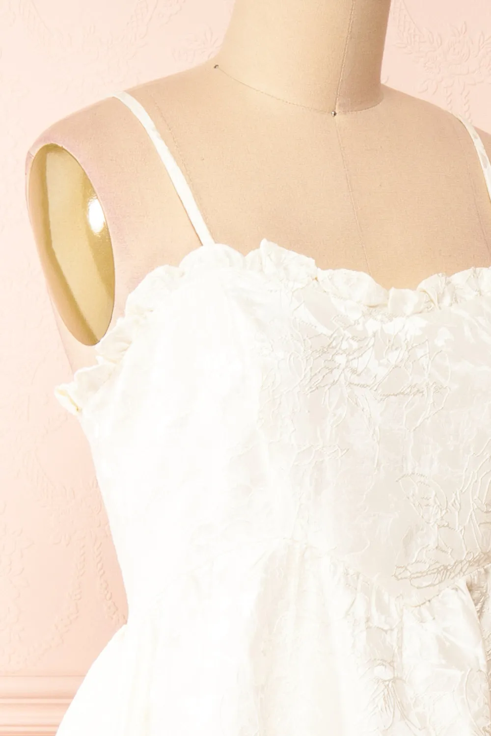Nezuko | White A-Line Embroidered Bridal Midi Dress