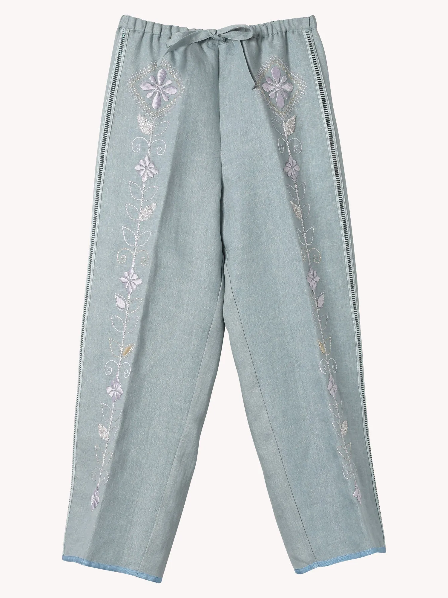 ONIRIC BLOSSOM EMBROIDERED LINEN DRAWSTRING PANTS