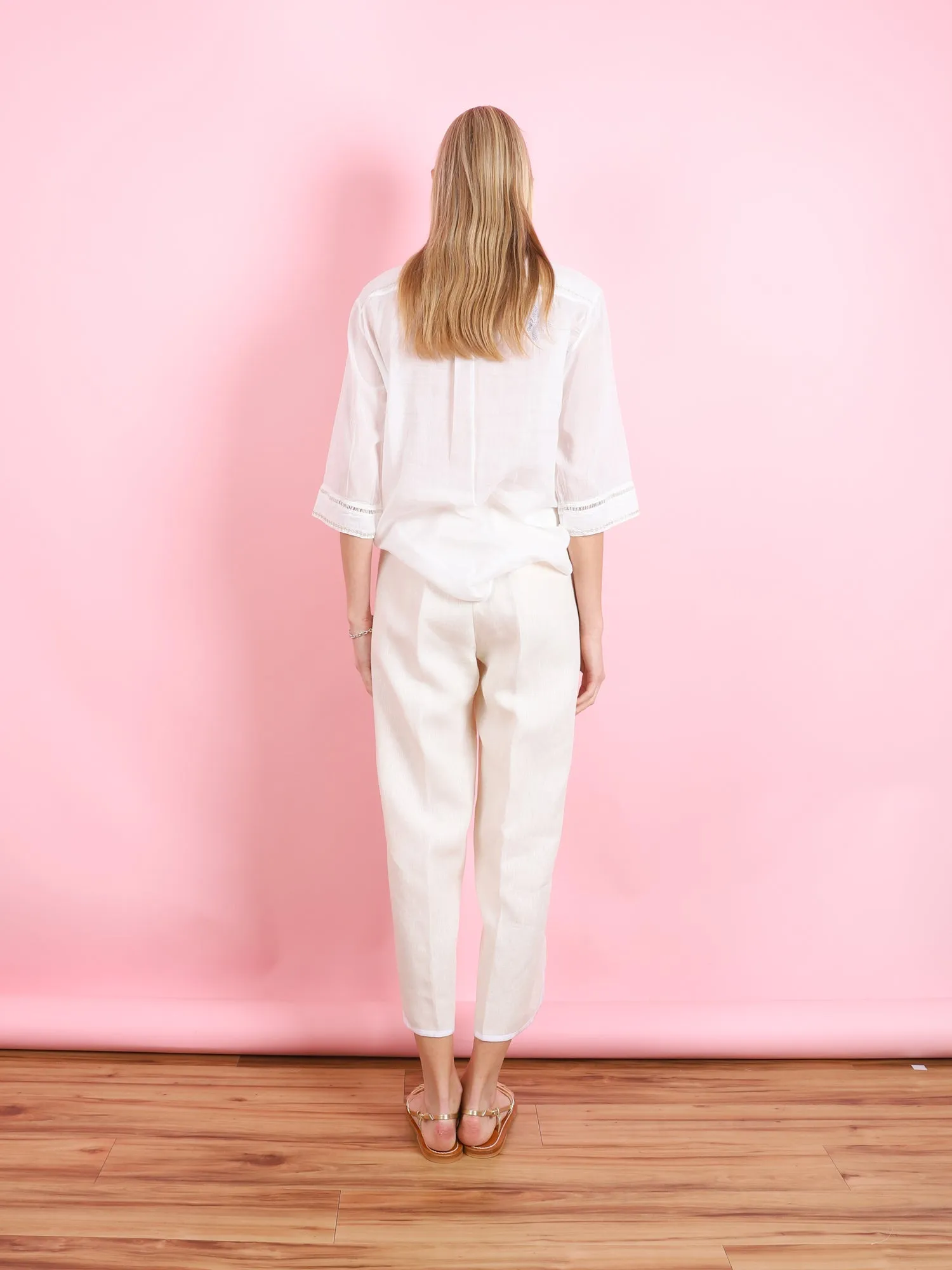 ONIRIC BLOSSOM EMBROIDERED LINEN DRAWSTRING PANTS